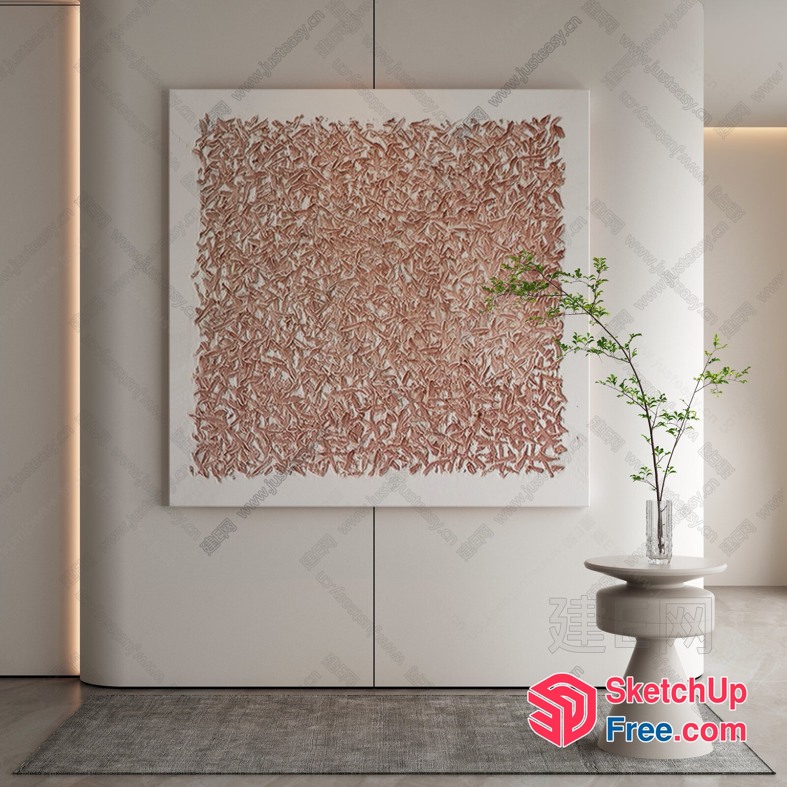 Elegant Minimalist Artwork In Soft Beige And Rose Gold 3D SketchUp File
