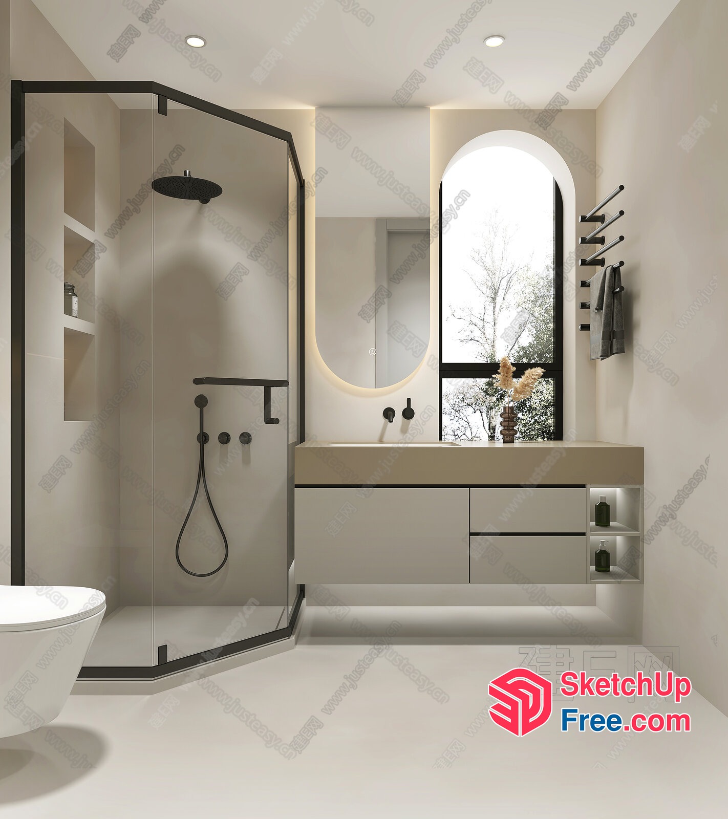 Modern Minimalist Bathroom With Sleek Black Fixtures 3D SketchUp File