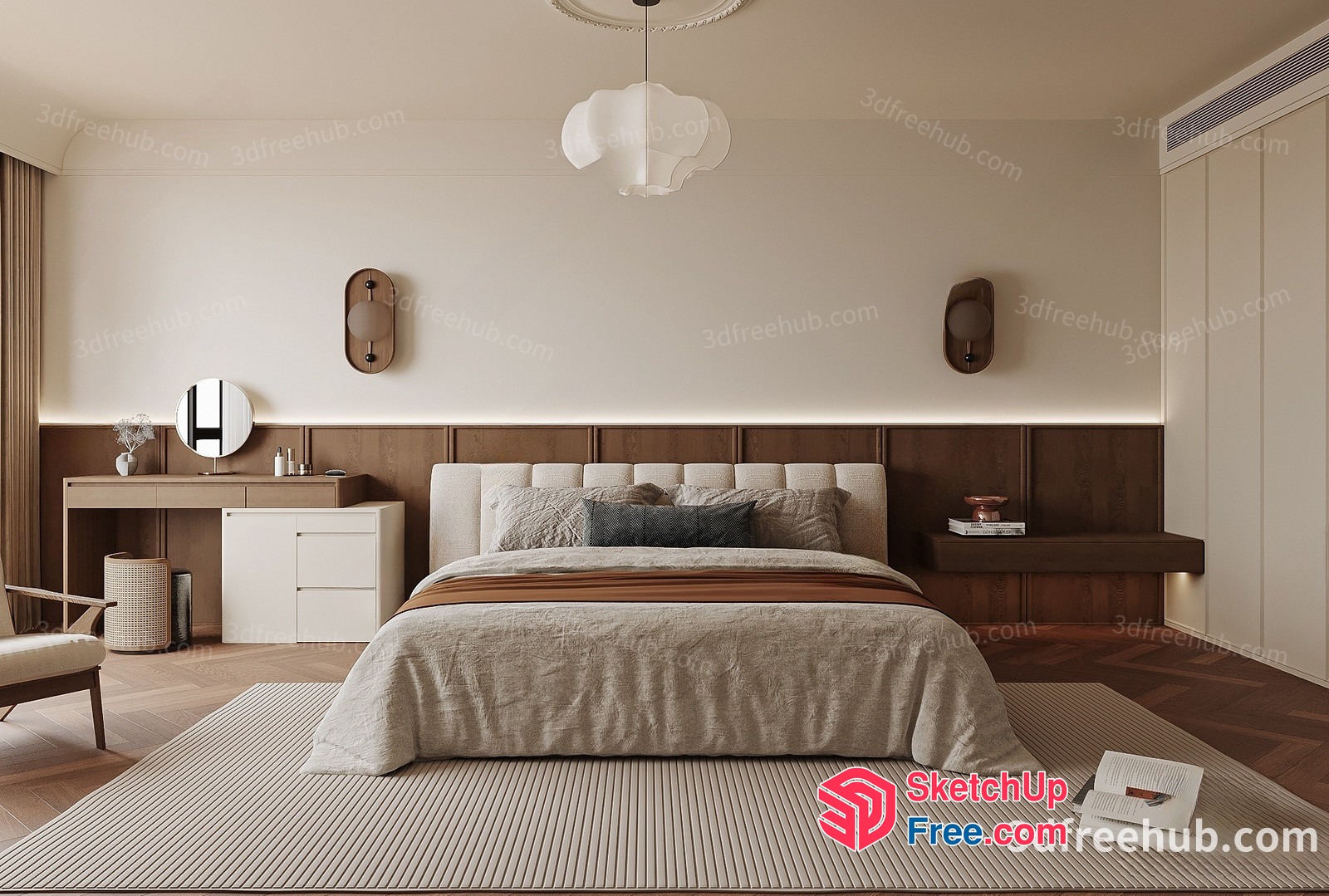 Modern Bedroom With Beige And Brown Decor 3D SketchUp File