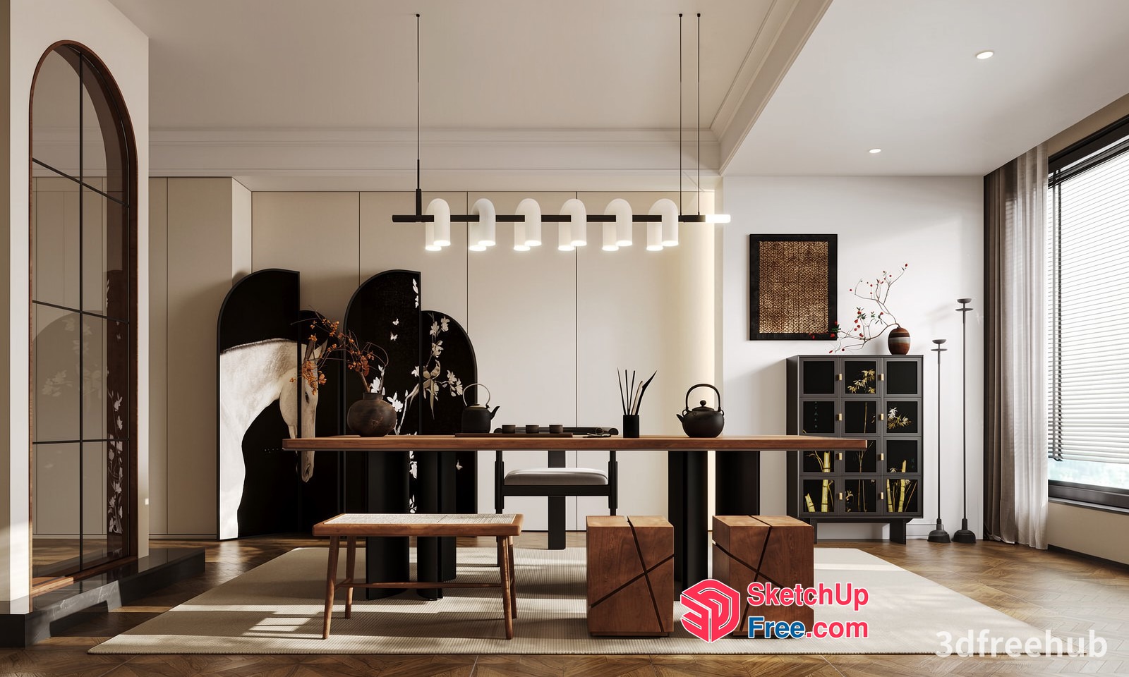 Elegant Modern Japanese-Style Dining Room 3D SketchUp File