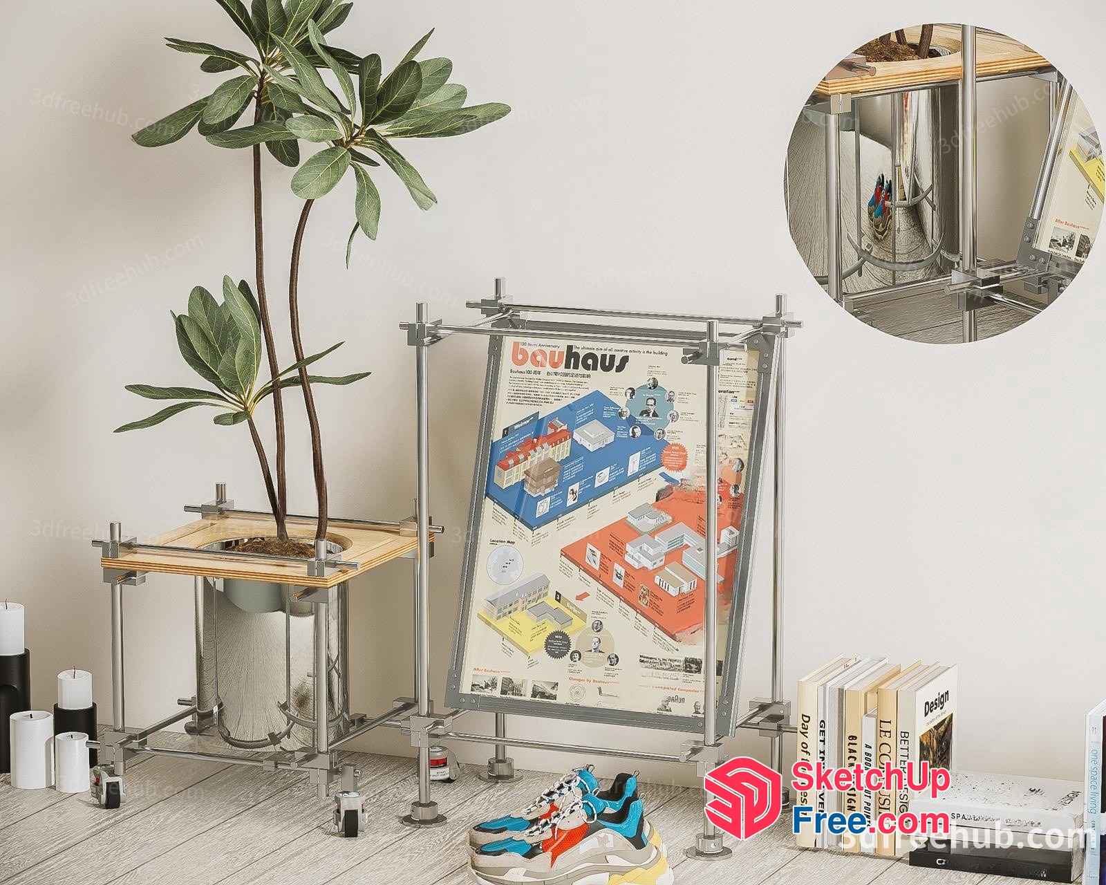 Modern Metal And Wood Furniture Set 3D SketchUp File