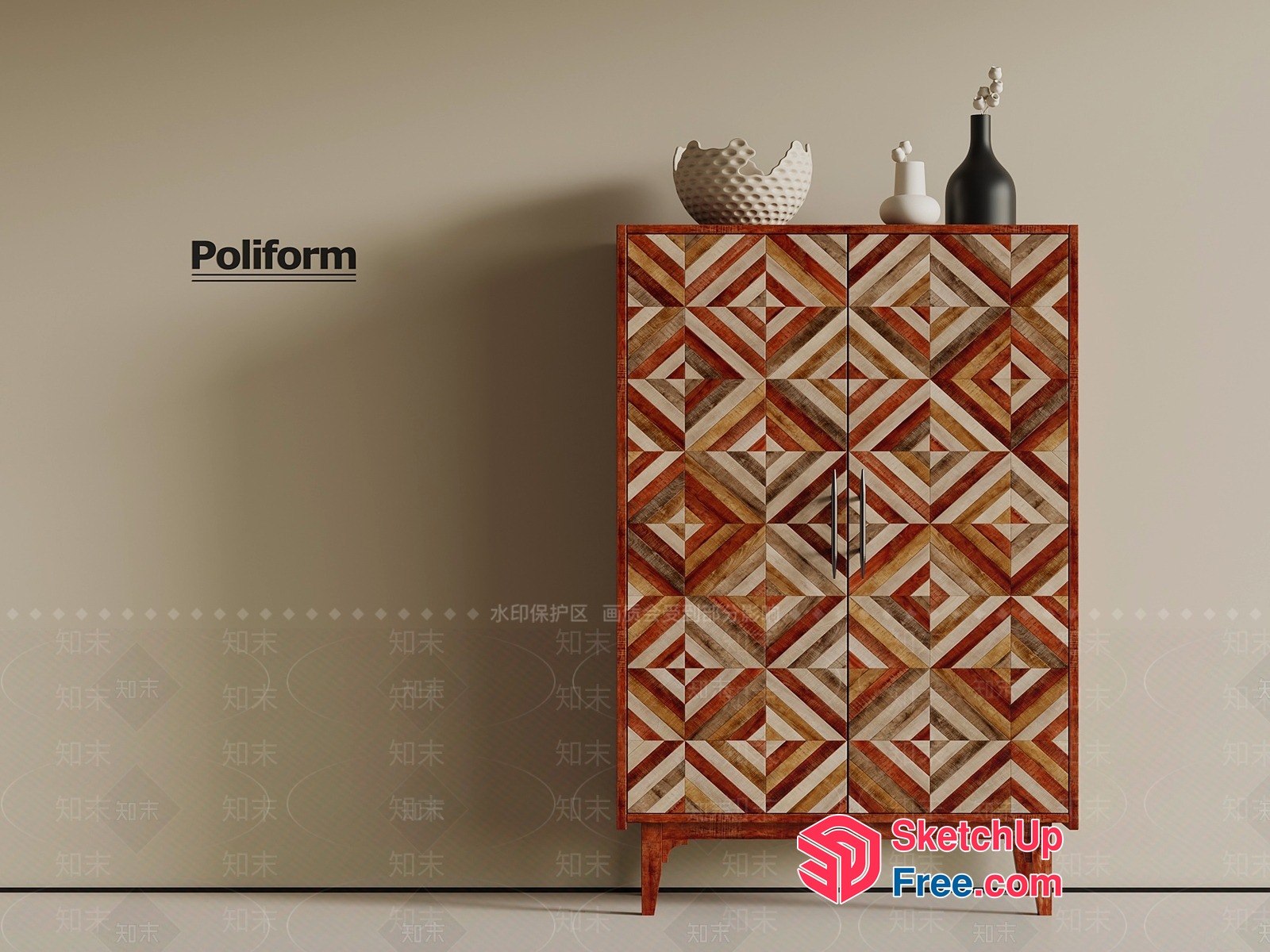 Geometric Patterned Cabinet 3D SketchUp File
