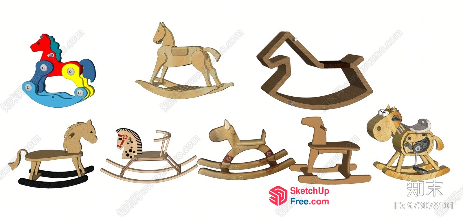 Wooden Horse Rocking Chairs 3D SketchUp File