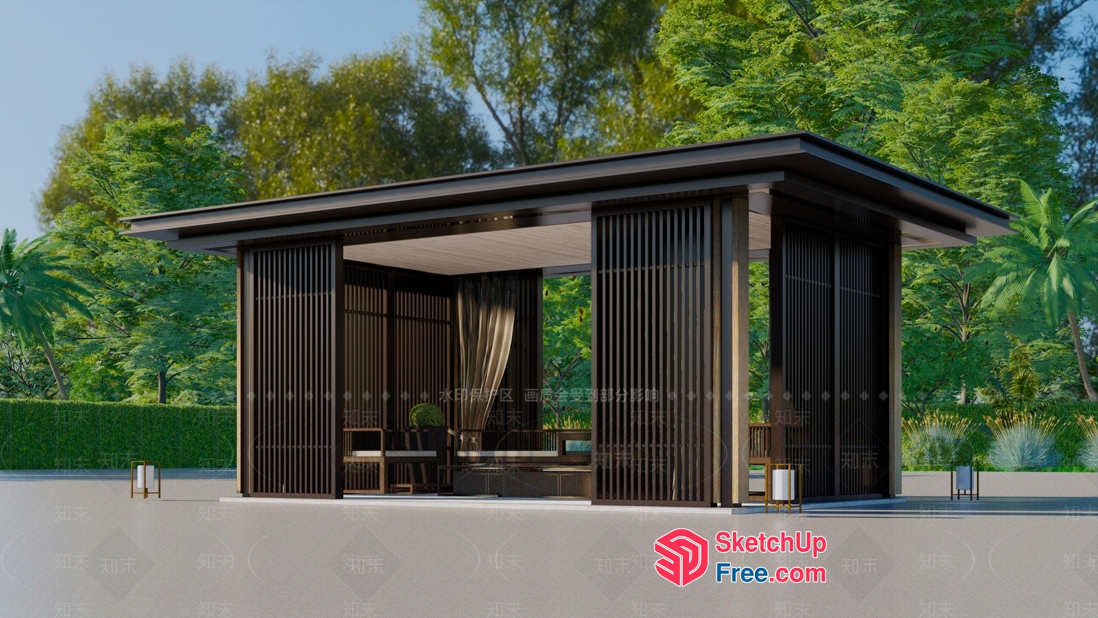 Exterior Pavilion With Glass Curtain Wall 3D SketchUp File