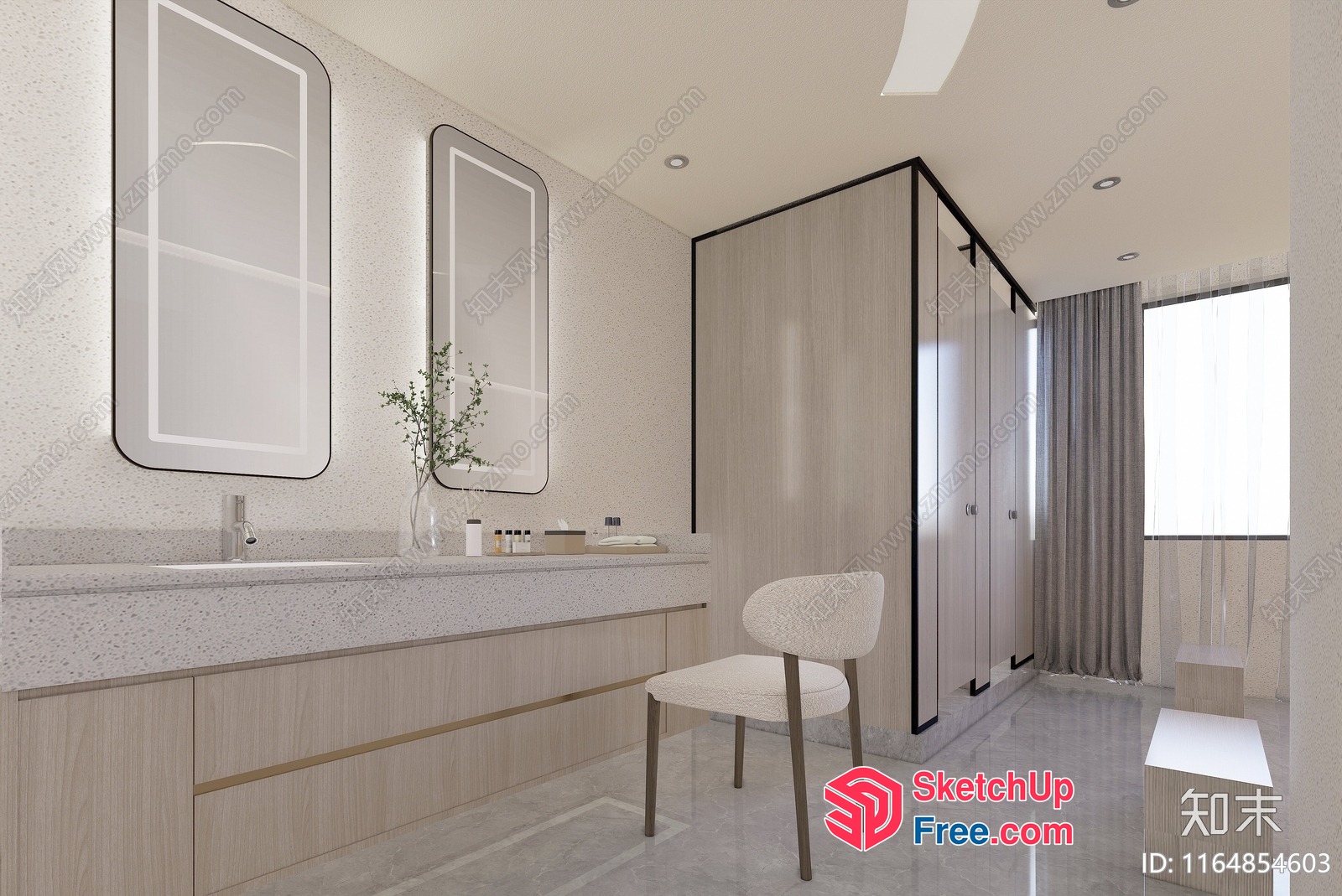 Modern Bathroom Interior With Grey And White Tones 3D SketchUp File