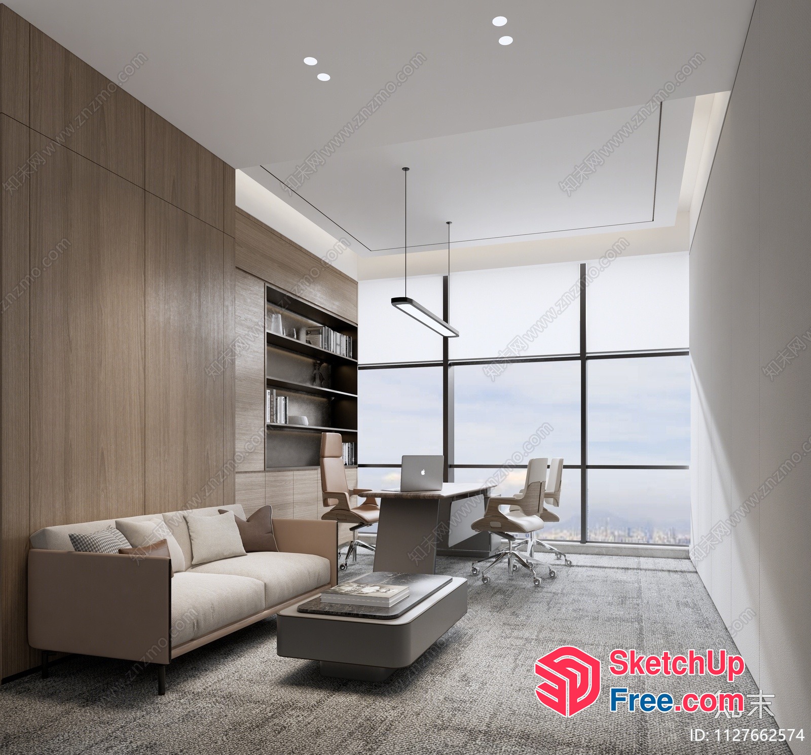 Modern Minimalist Office Space With Large Window And City View 3D SketchUp File