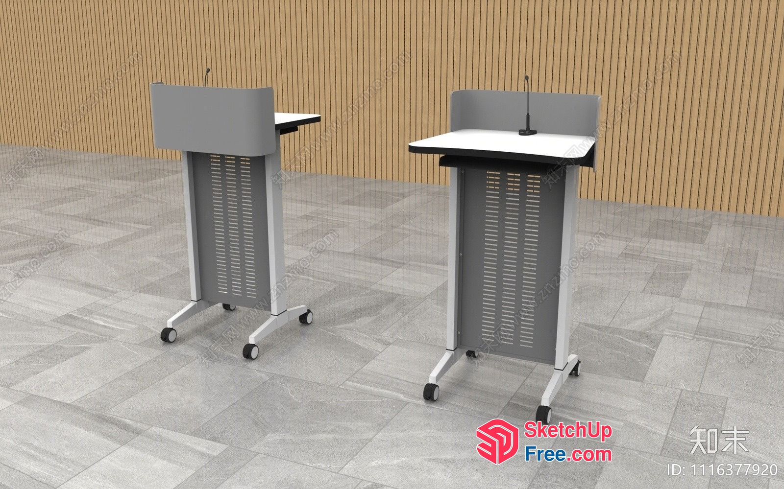 Two Gray Podiums With Microphones And Wheels 3D SketchUp File