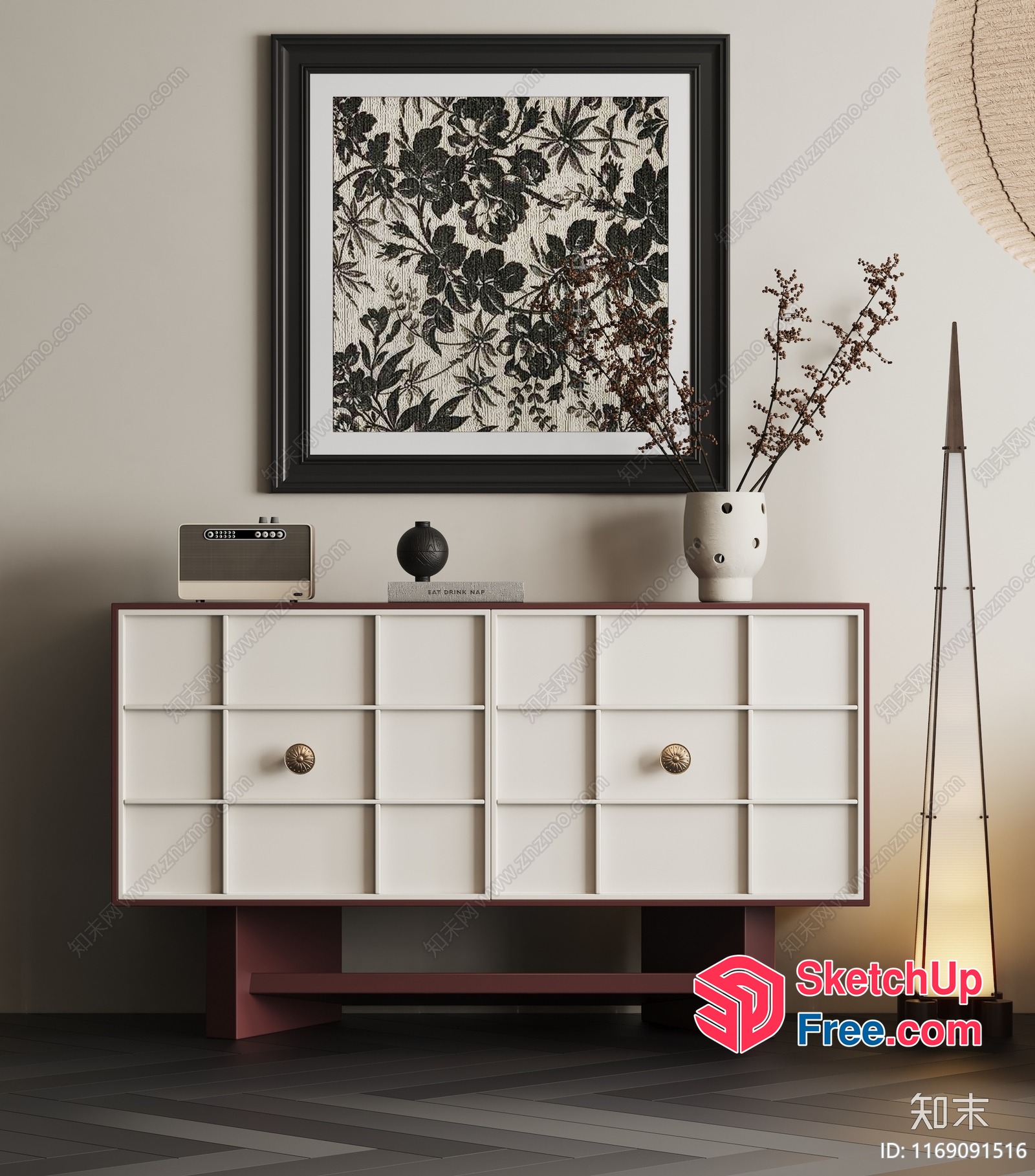 White And Brown Dresser With Floral Picture Frame 3D SketchUp File