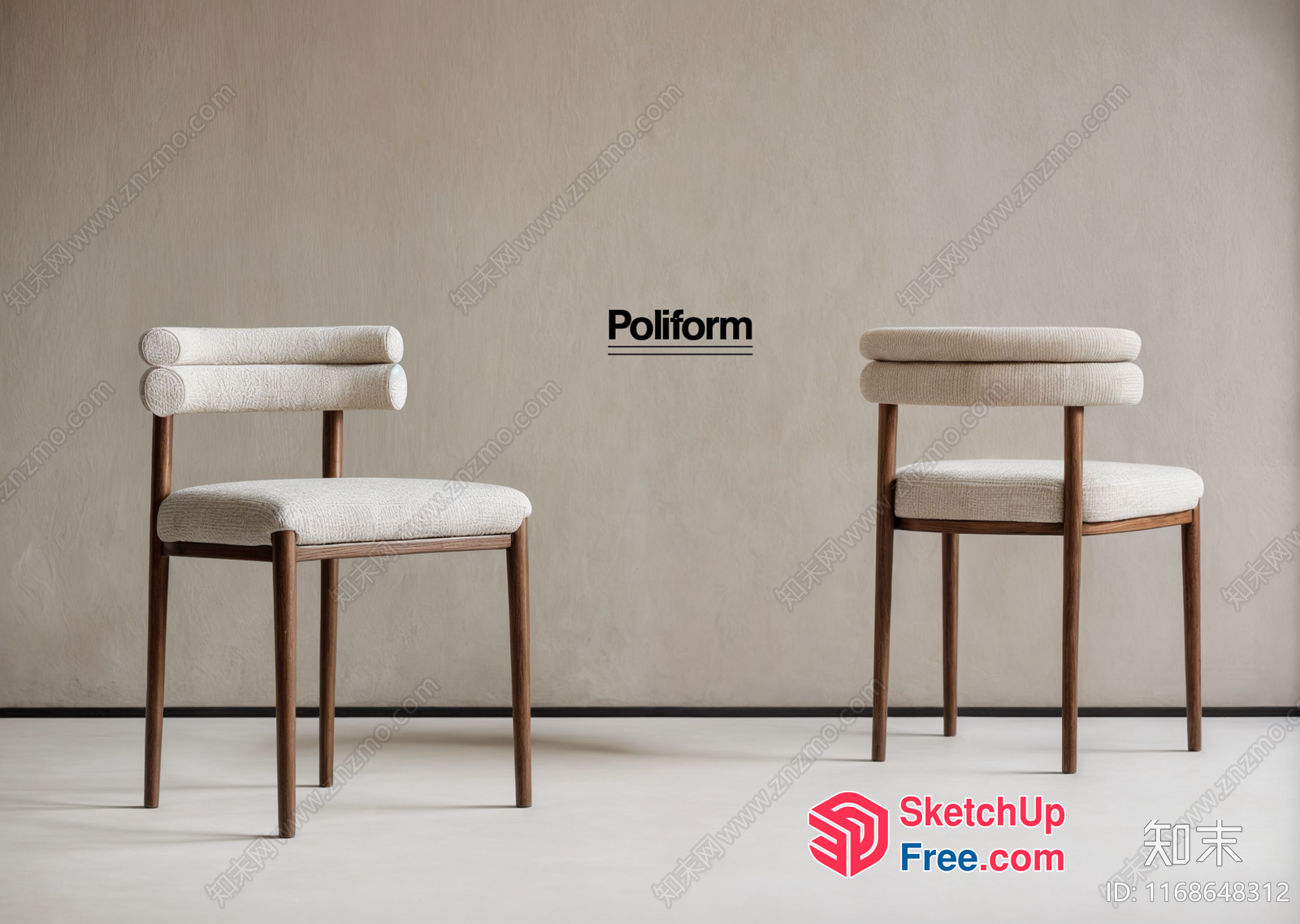 Elegant Poliform Chairs With Creamy Upholstery 3D SketchUp File