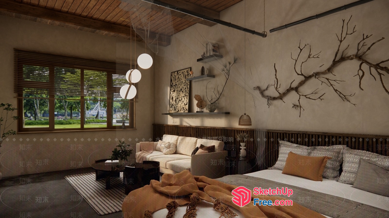 Elegant And Cozy Modern Japanese Style Bedroom 3D SketchUp File