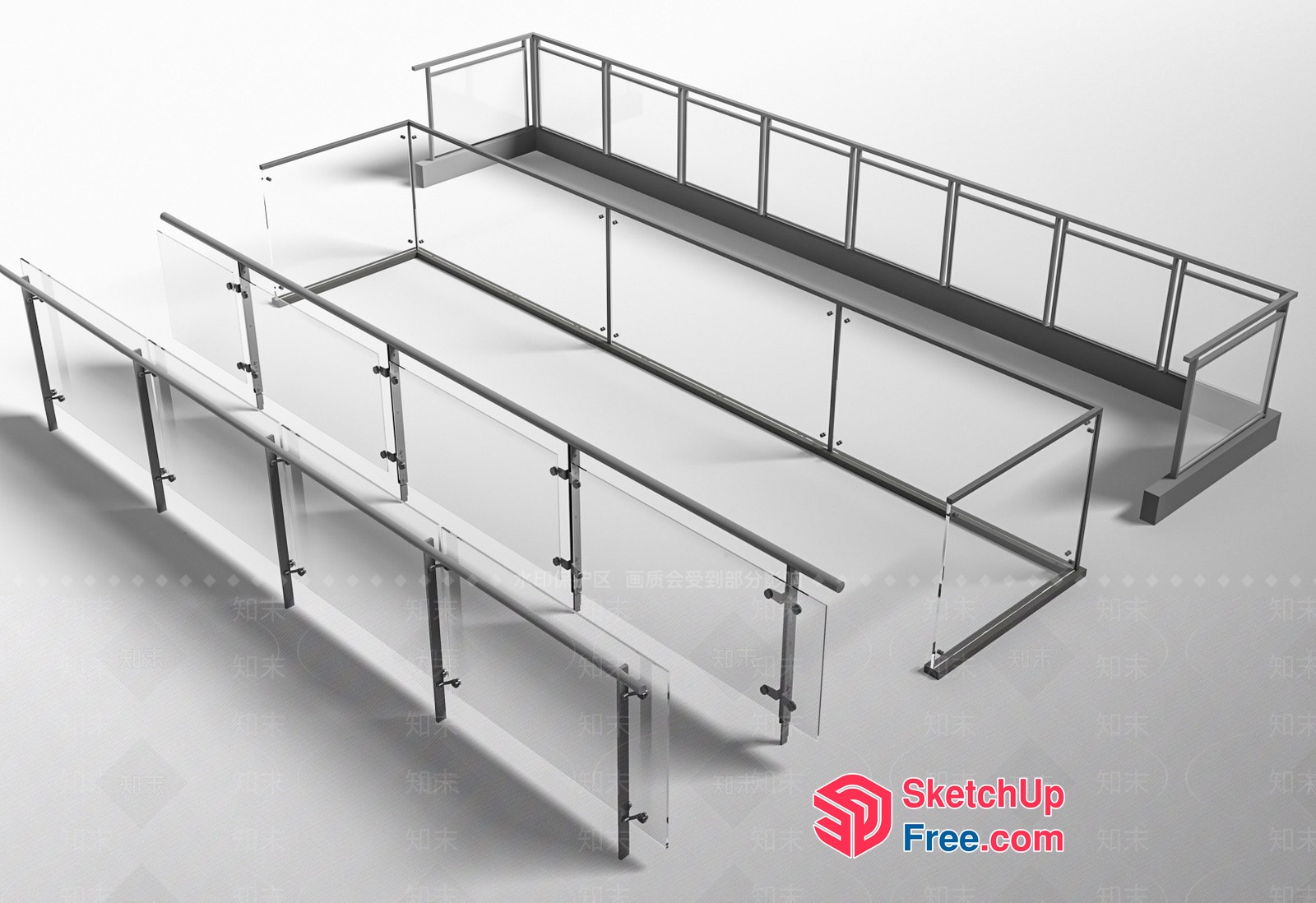 Glass Railing System For Balcony Or Stairwell 3D SketchUp File