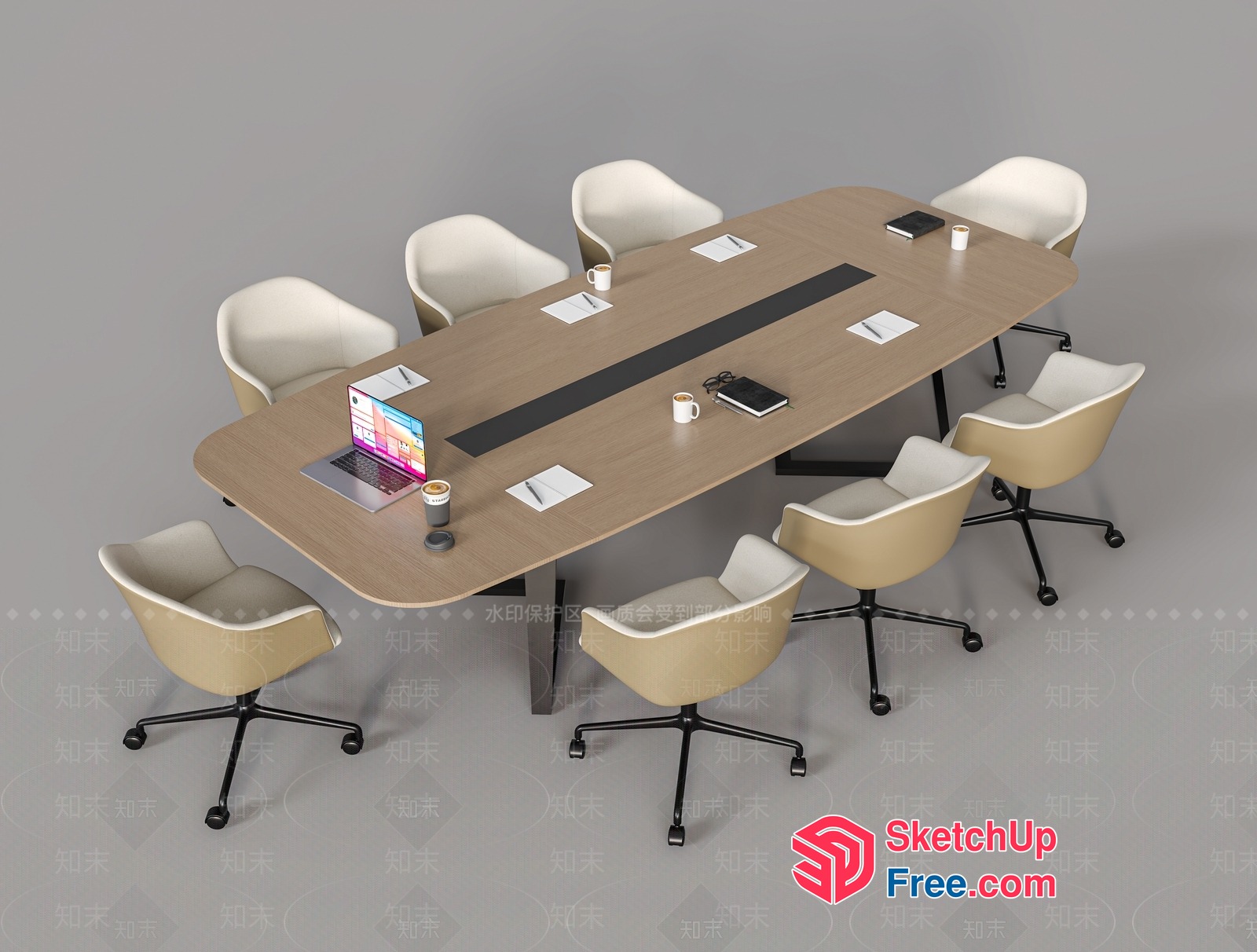 Long Conference Table With Modern Chairs 3D SketchUp File