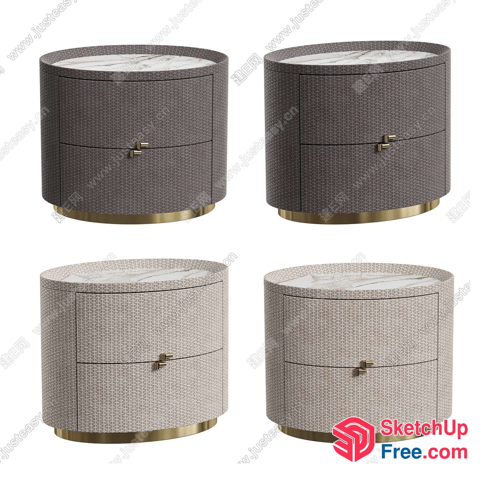 Round Bedside Table Set With Marble Top 3D SketchUp File