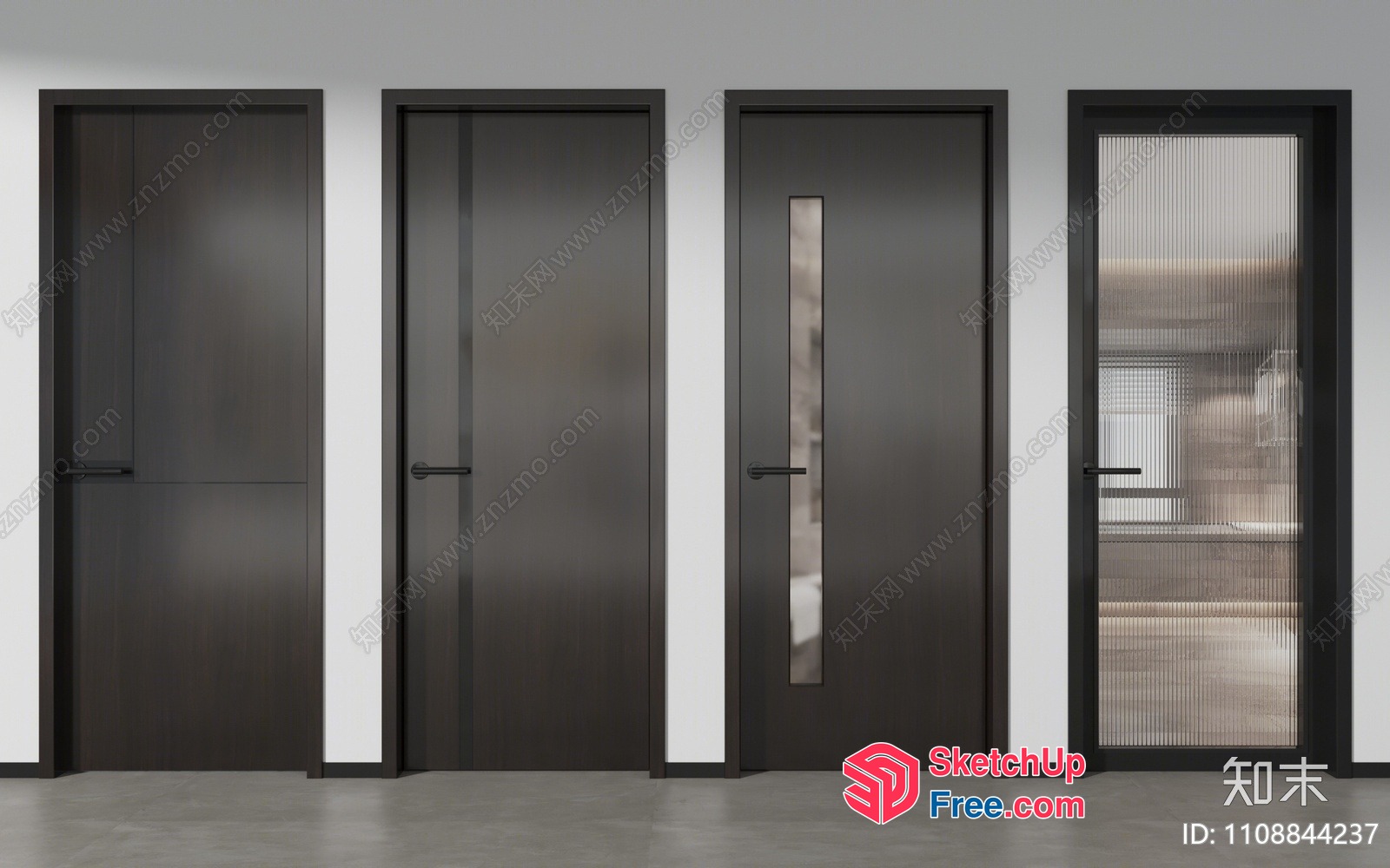 Five Dark Grey Doors With Various Styles And Features 3D SketchUp File