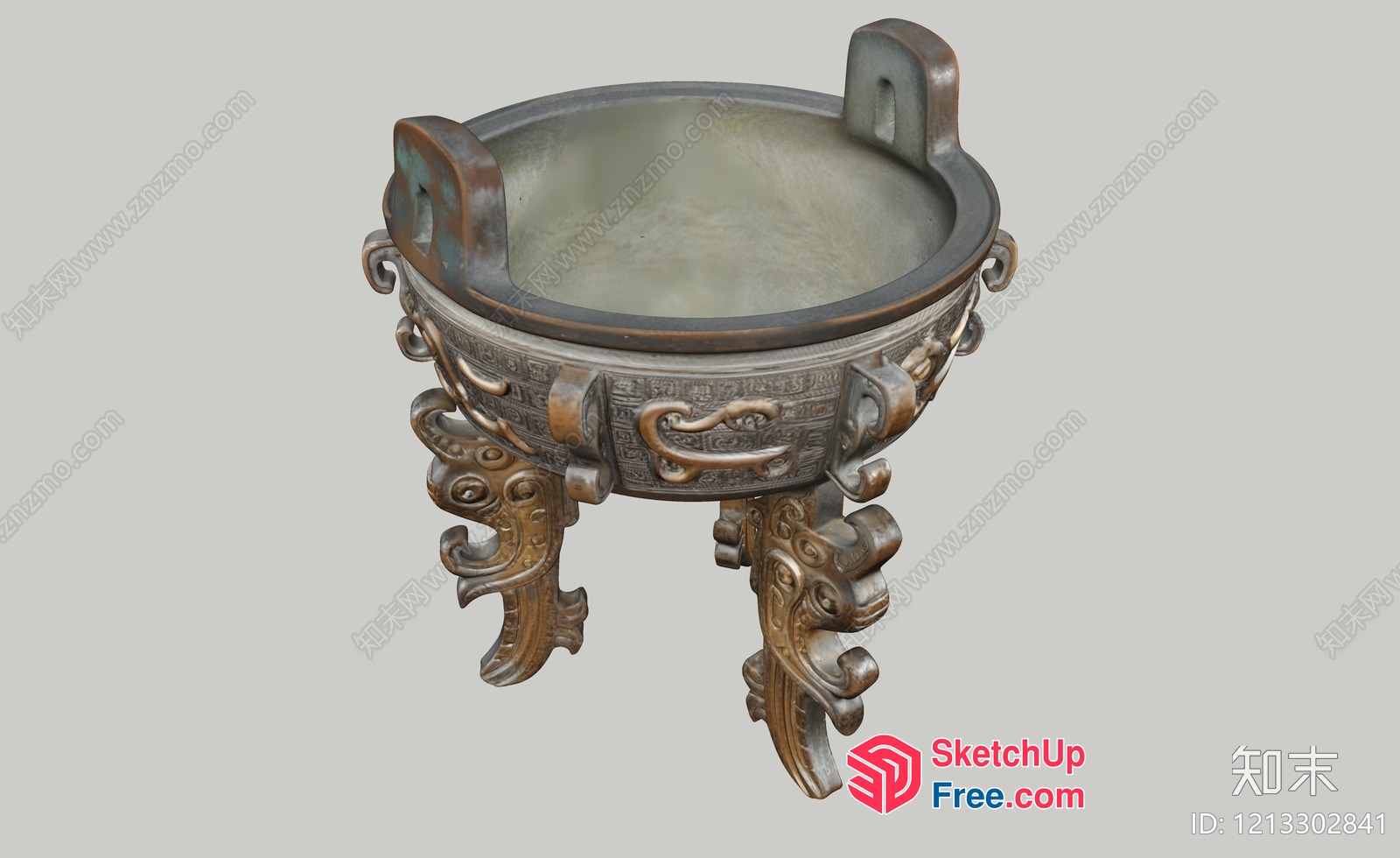 Antique Chinese Bronze Tripod Vessel 3D SketchUp File