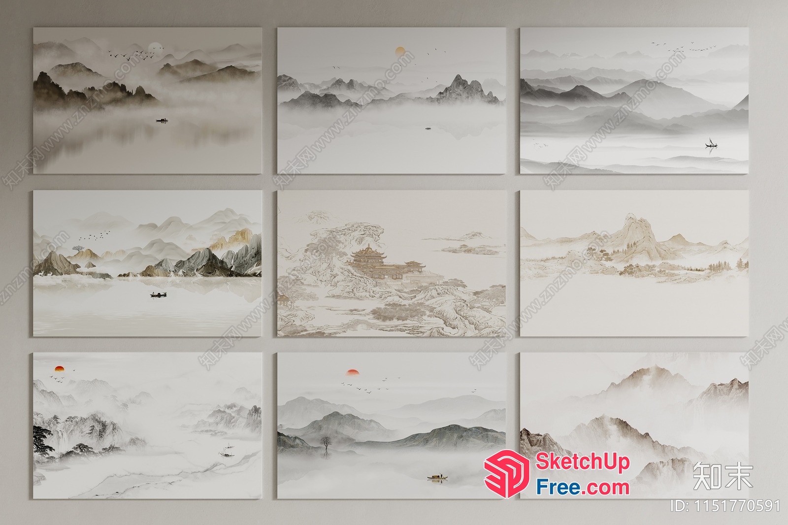 Mountainous Landscape Painting Collection 3D SketchUp File