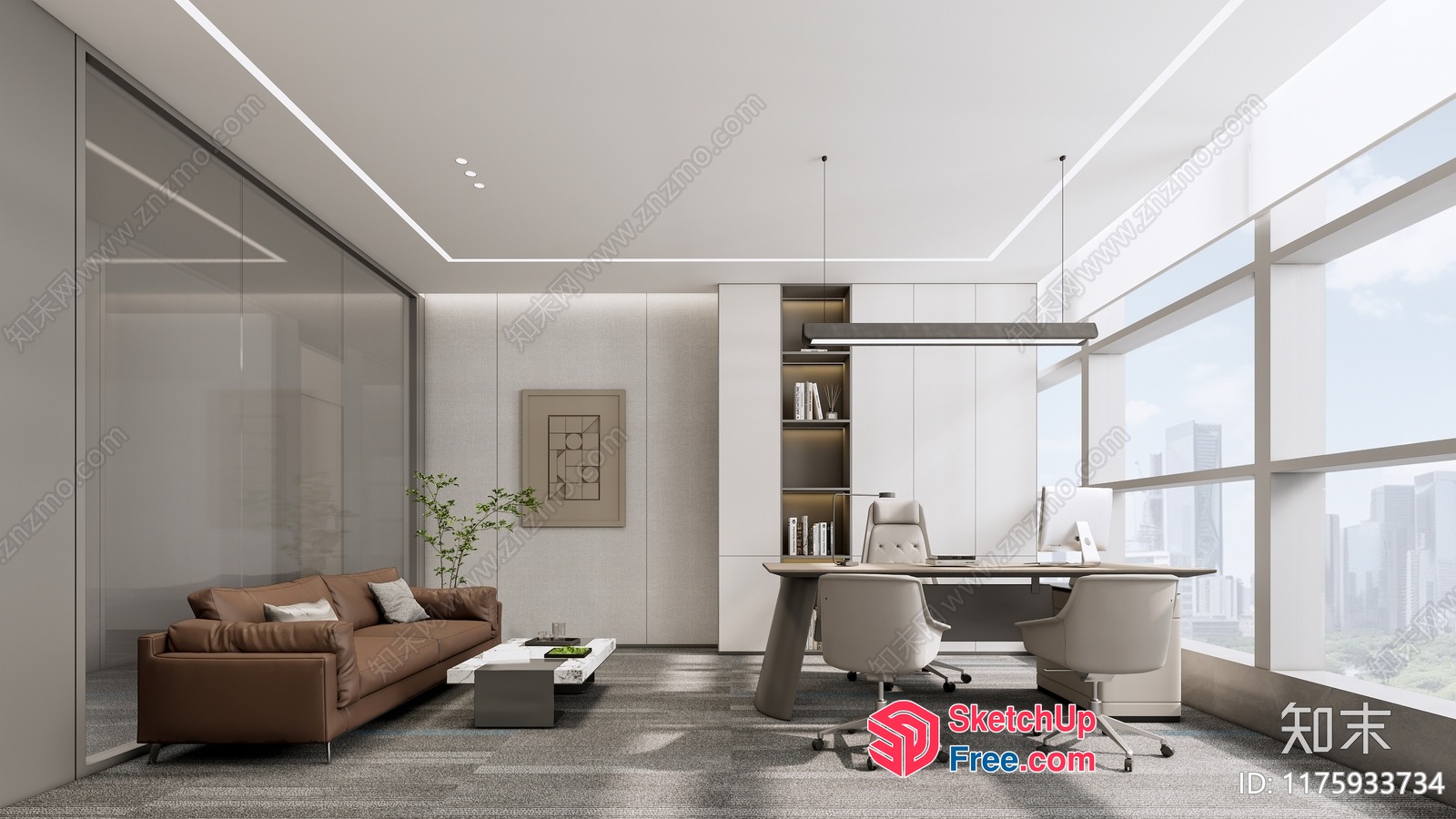 Modern Office Space With Large Windows And Minimalist Decor 3D SketchUp File