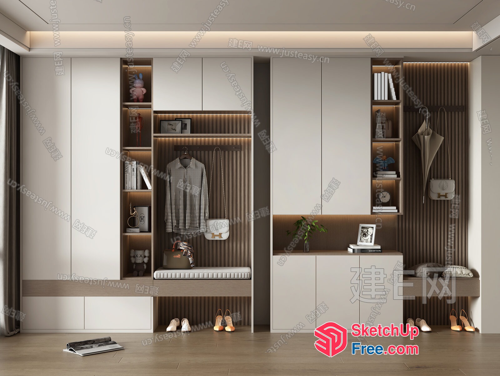 Modern Storage Solution With Built-In Seating And Lighting 3D SketchUp File