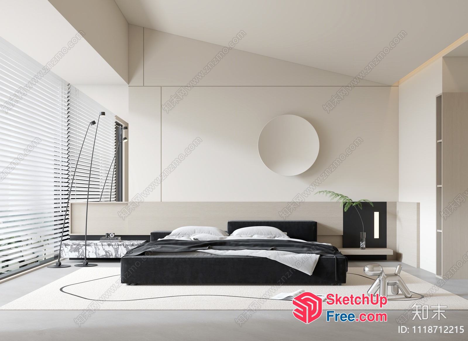 Minimalist Japanese Style Bedroom With Black And White Decor 3D SketchUp File