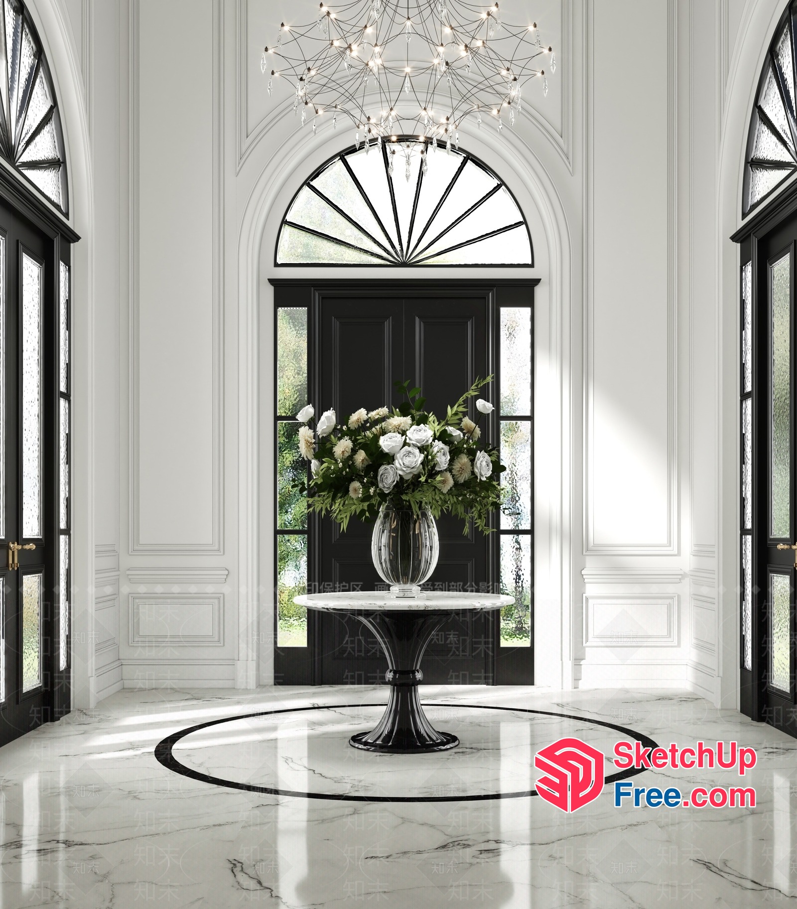 Elegant White Marble Floor With Black Circle Pattern 3D SketchUp File