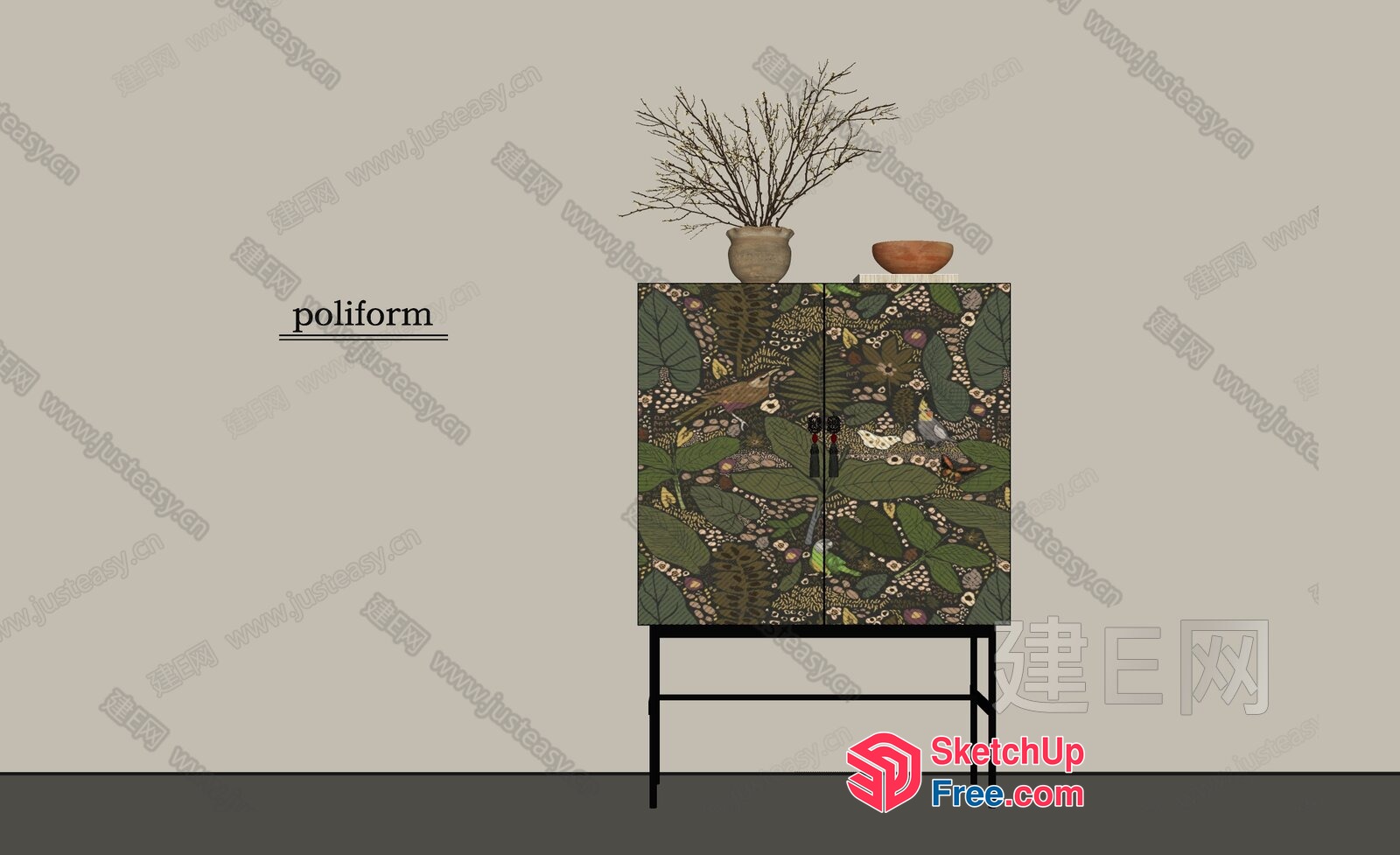 Poliform Cabinet With Floral Pattern 3D SketchUp File