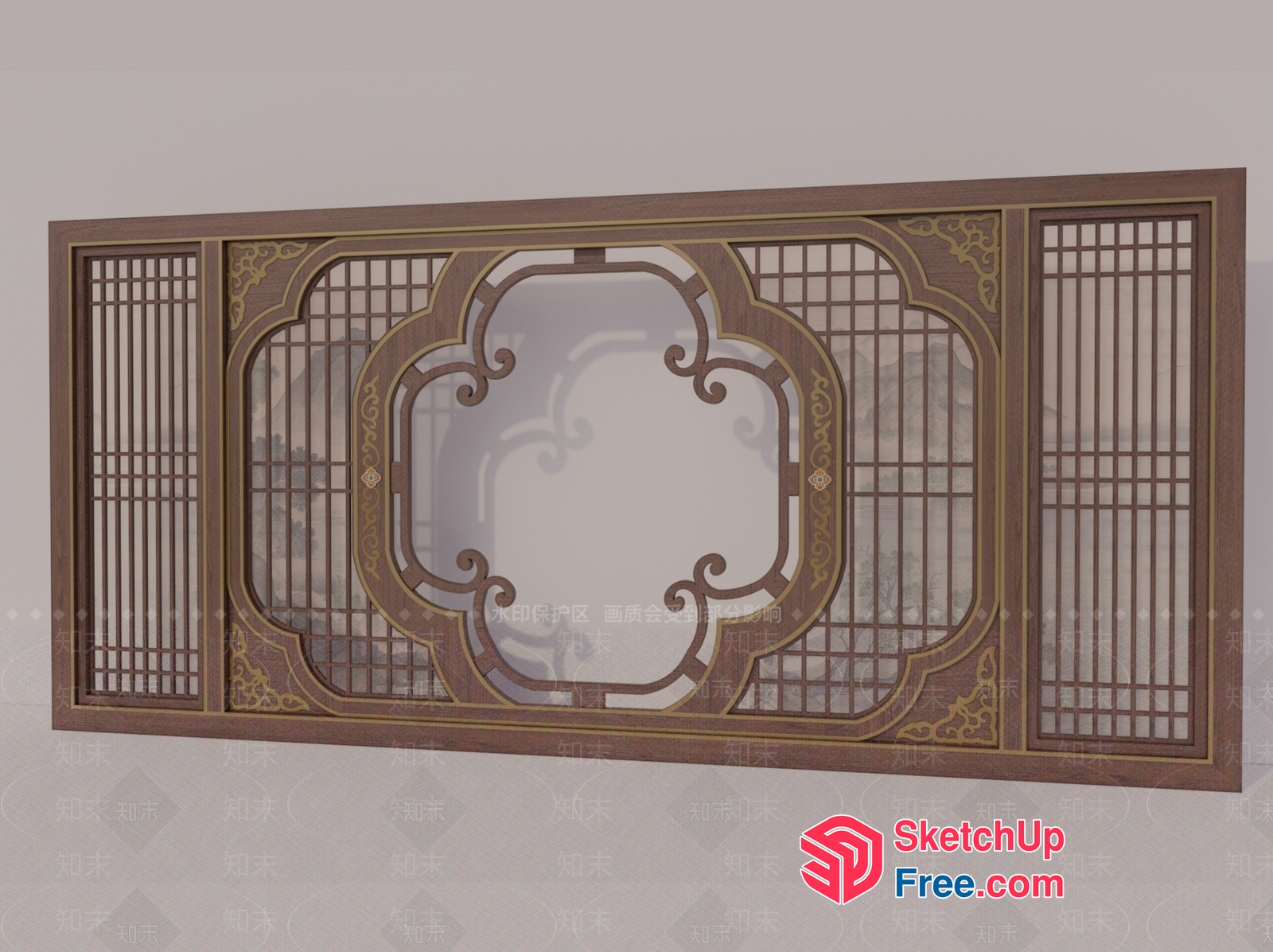 Elegant Traditional Asian Decorative Screen 3D SketchUp File