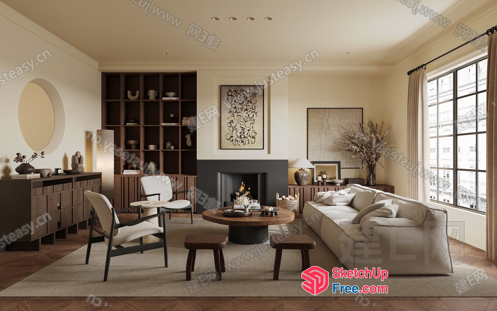 Minimalist Living Room With Neutral Color Scheme And Natural Light 3D SketchUp File
