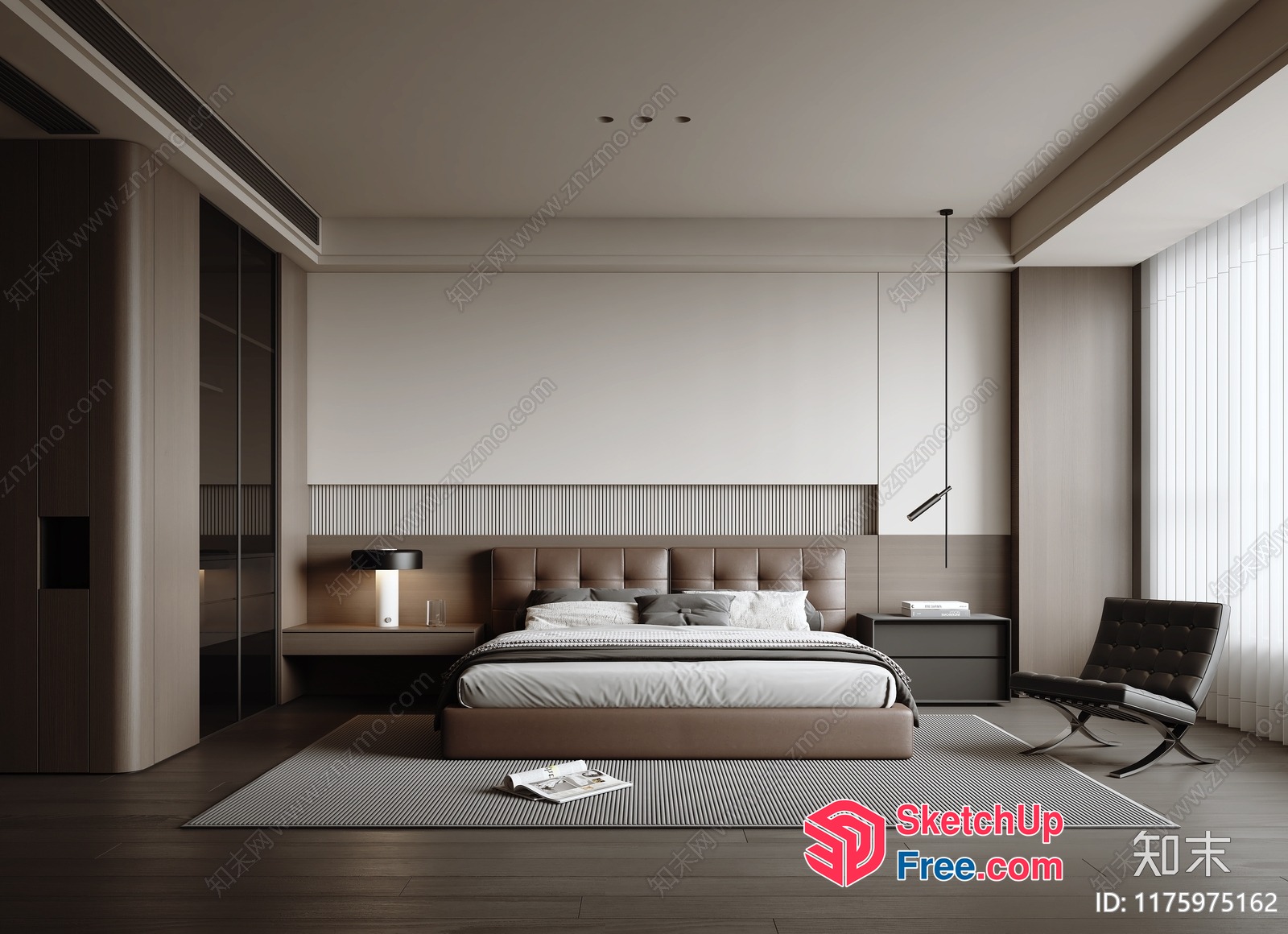 Modern Minimalist Bedroom With Bed And Nightstands 3D SketchUp File