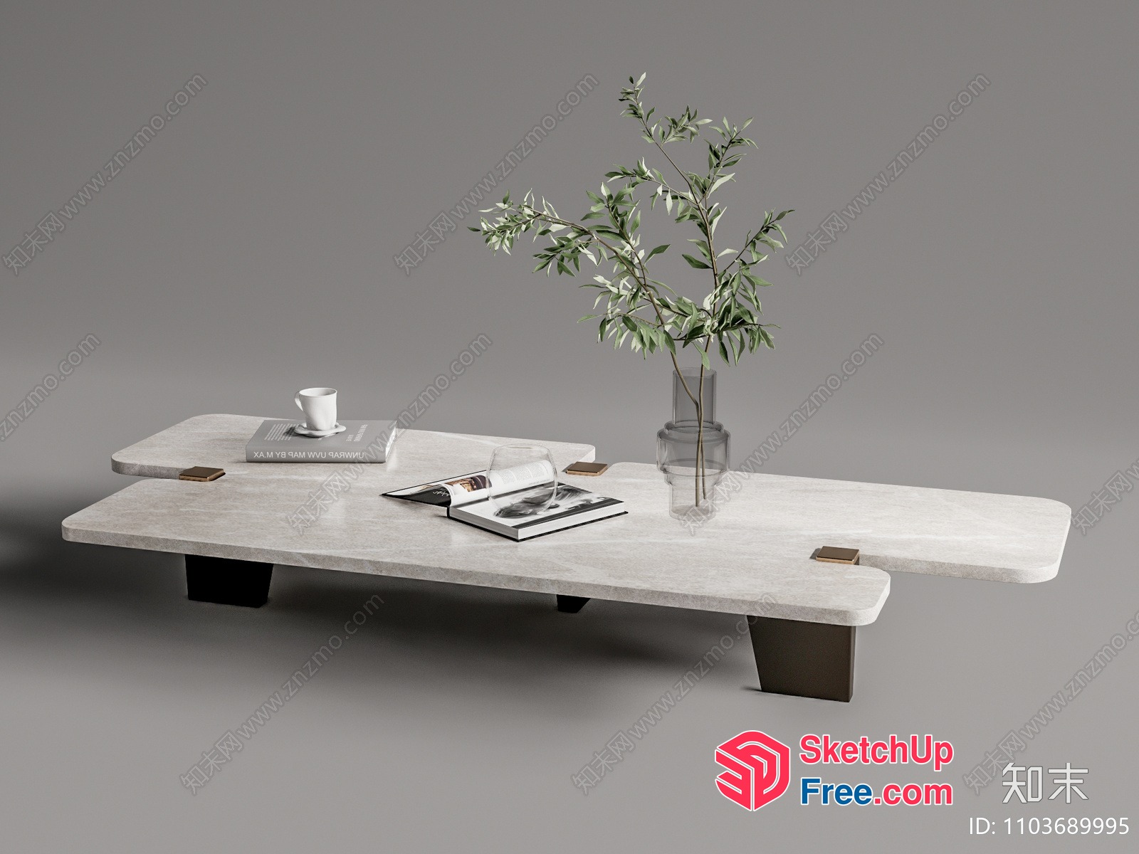 Modern Minimalist Coffee Table With Vase And Plant 3D SketchUp File