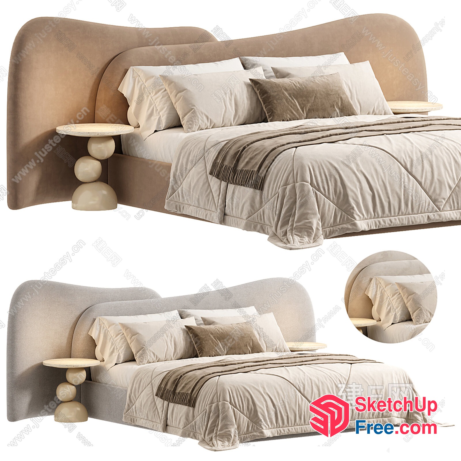 Elegant And Modern Bed With Bedside Table 3D SketchUp File