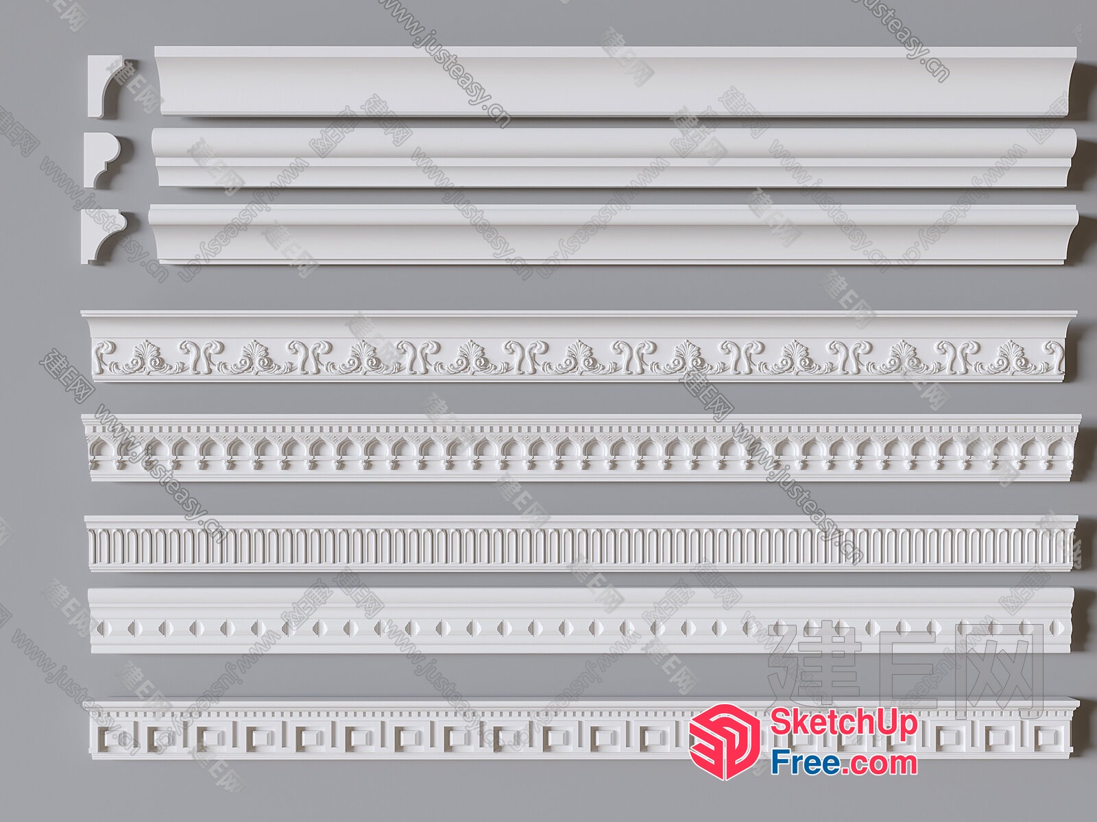 Classic White Ornate Architectural Moulding Collection 3D SketchUp File