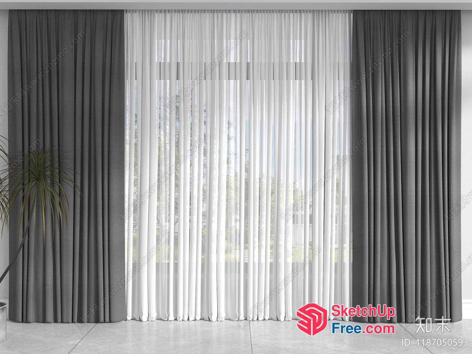 Elegant Grey And White Curtains In A Modern Room 3D SketchUp File