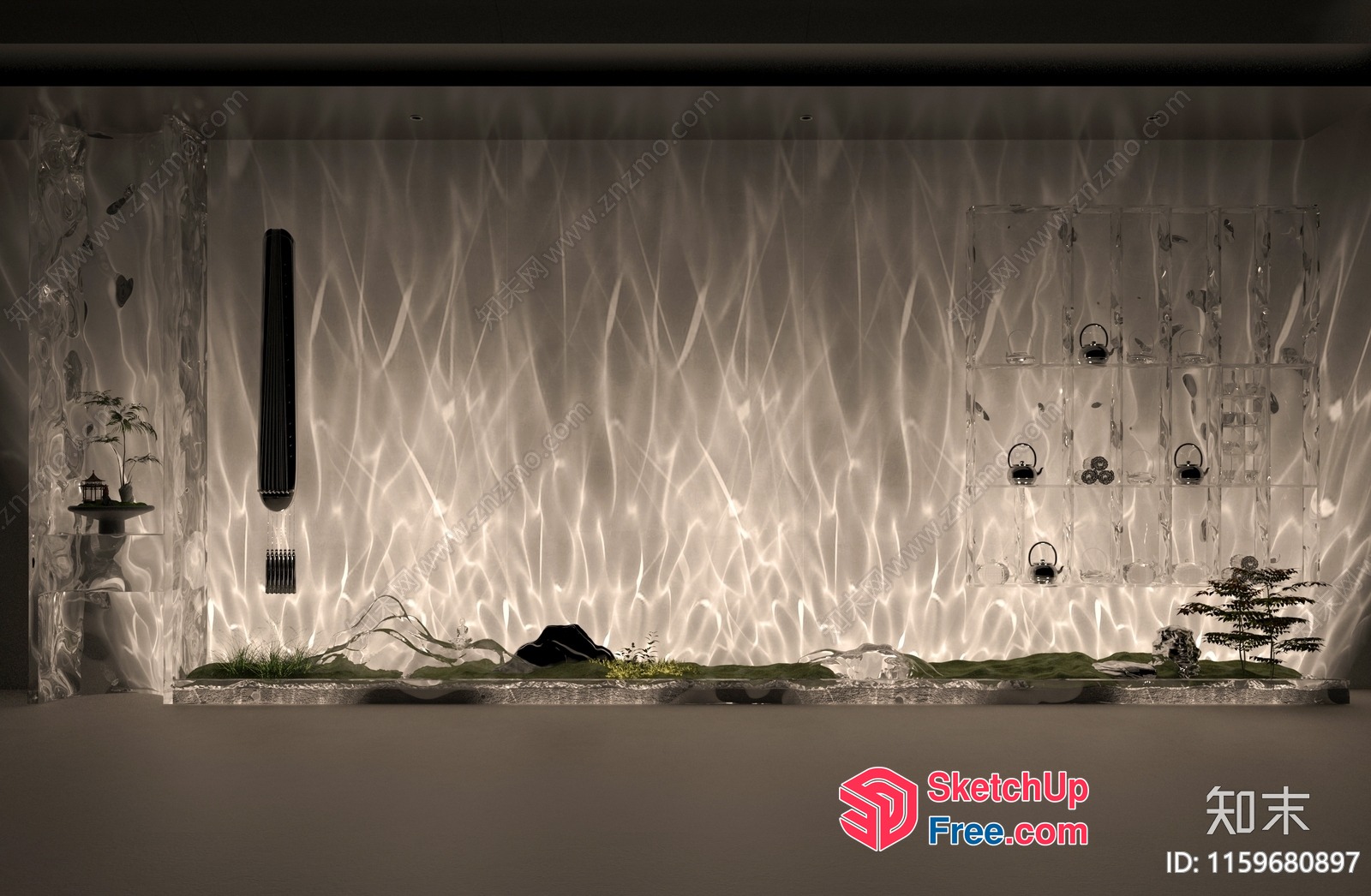 Modern Japanese-Inspired Wall Decor With Natural Elements 3D SketchUp File