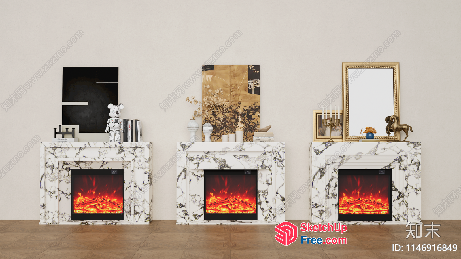 Modern Marble Fireplace Interior Design 3D SketchUp File