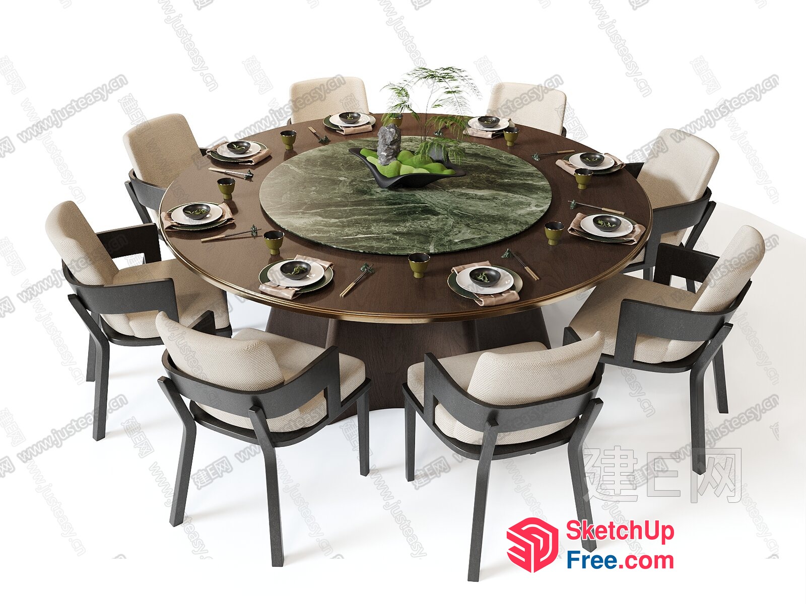 Elegant Round Dining Table With Marble Centerpiece 3D SketchUp File