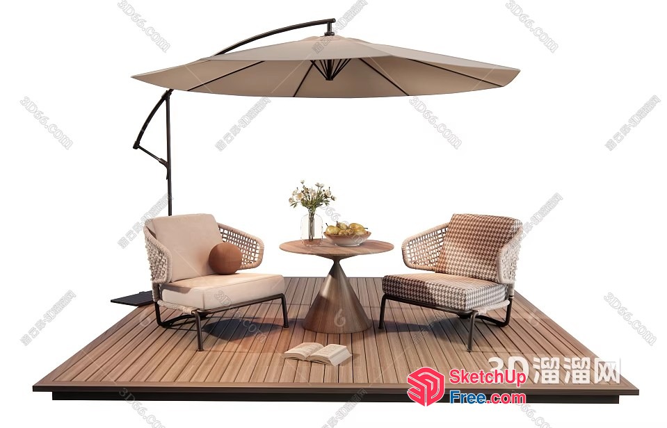 Outdoor Seating Area With Table And Umbrella 3D SketchUp File