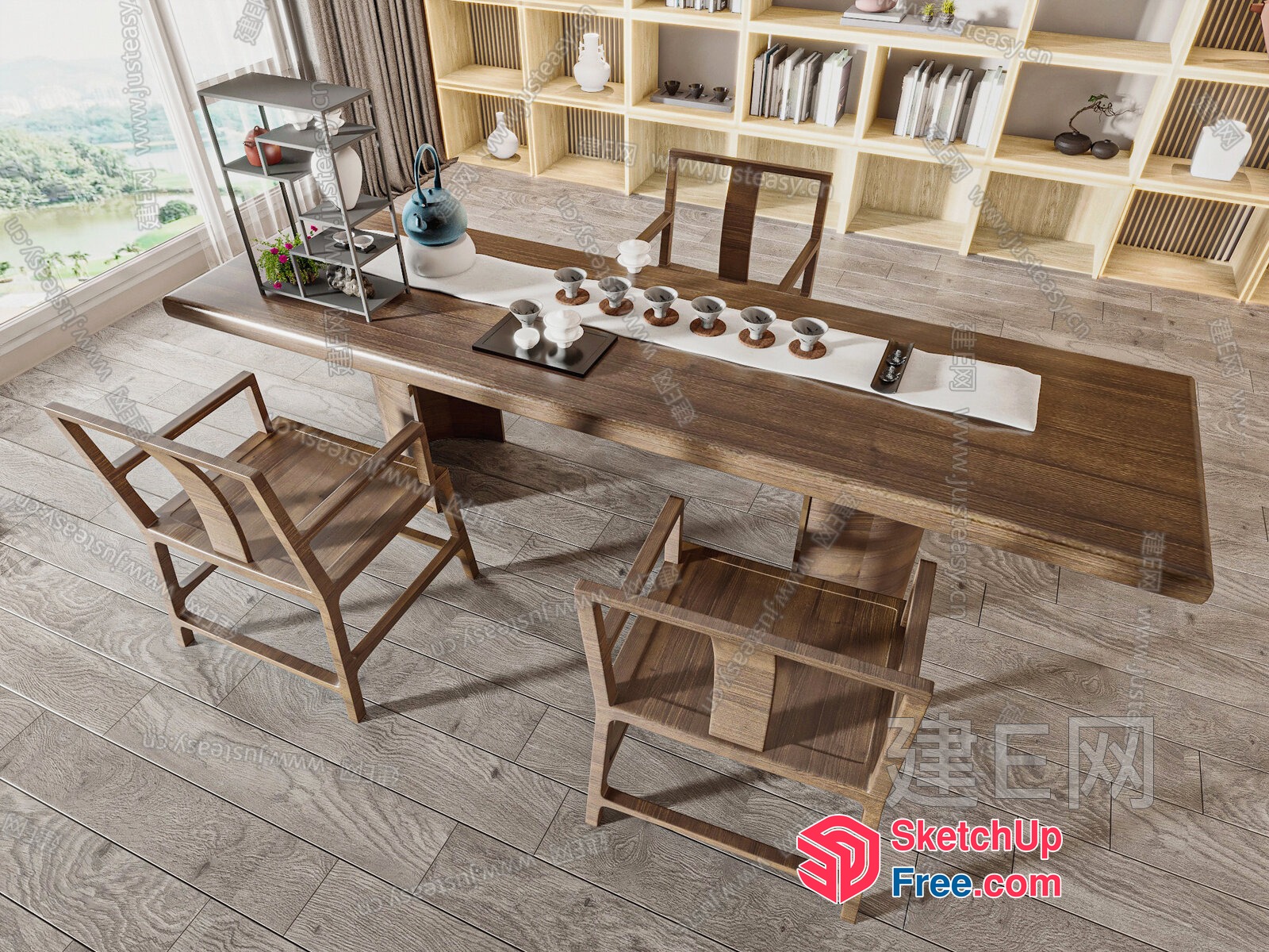 Elegant Modern Dining Room With Wood Table And Chairs 3D SketchUp File