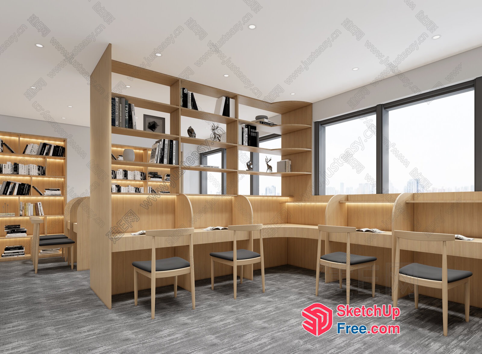 Minimalist Study Area With Natural Wood Accents 3D SketchUp File