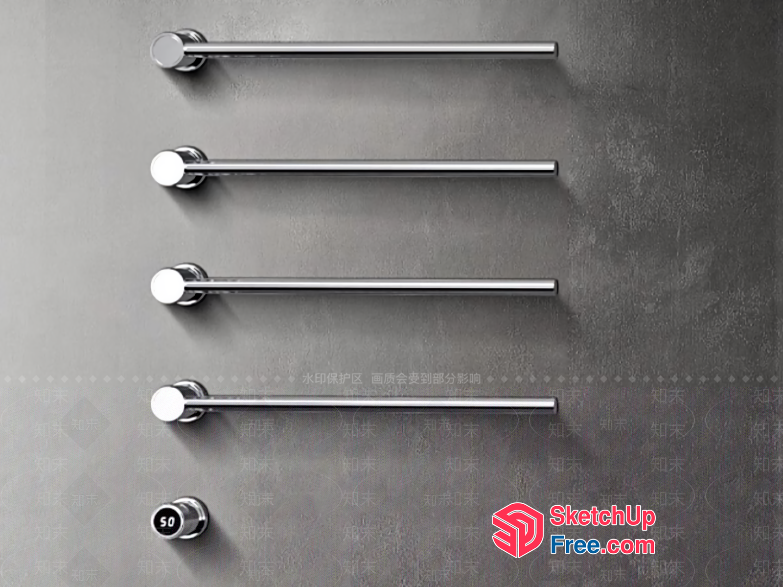 Modern Silver Metal Wall-Mounted Towel Bars 3D SketchUp File