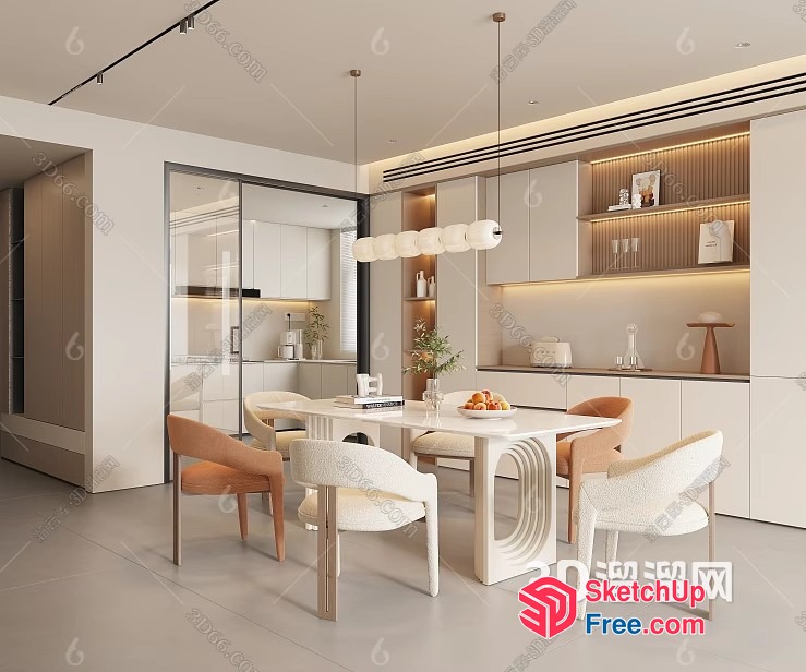 Elegant Modern Minimalist White Dining Room 3D SketchUp File