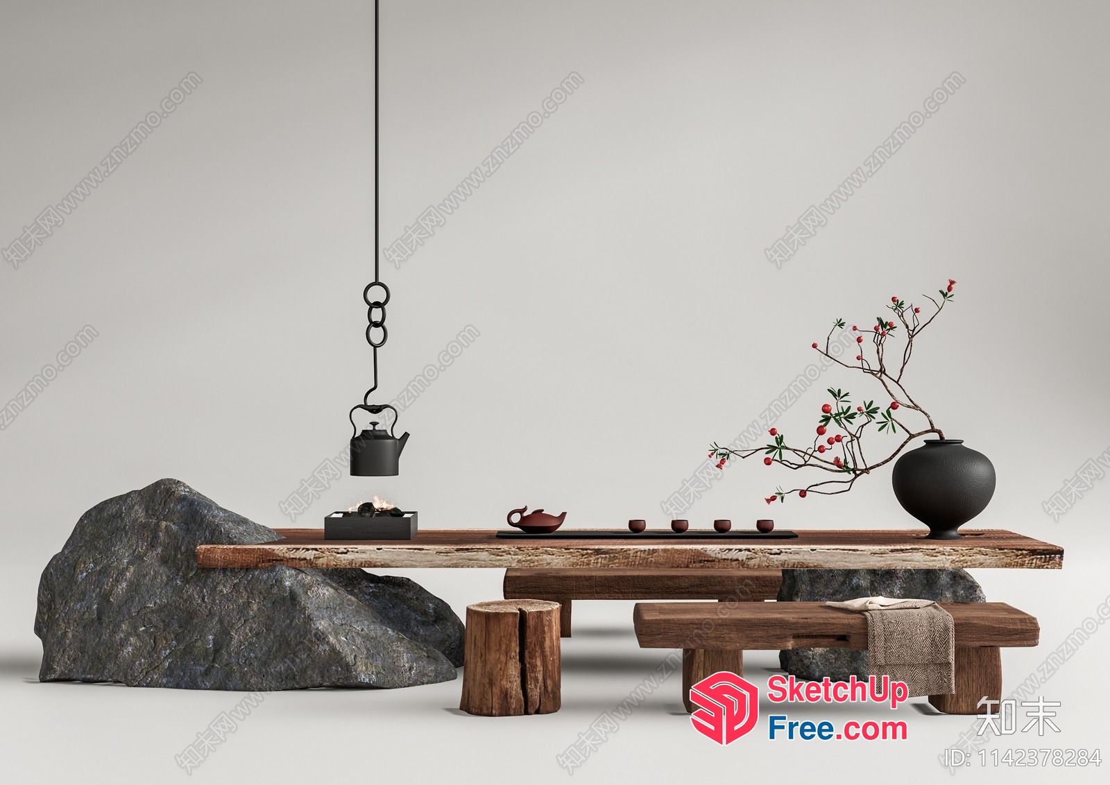 Elegant Wabi-Sabi Style Japanese Tea Table 3D SketchUp File