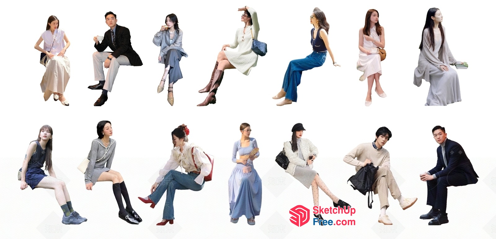 People Sitting In Various Positions 3D SketchUp File
