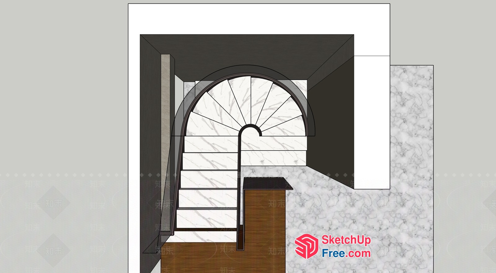 Modern Staircase With Arched Window 3D SketchUp File