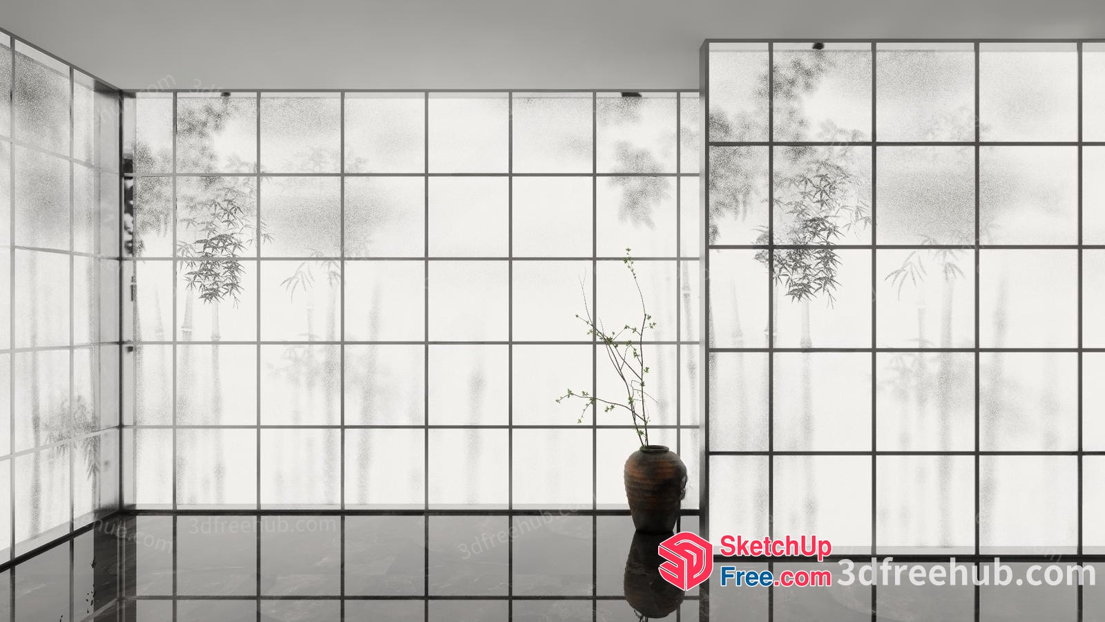 Japanese Style Glass Curtain Wall 3D SketchUp File