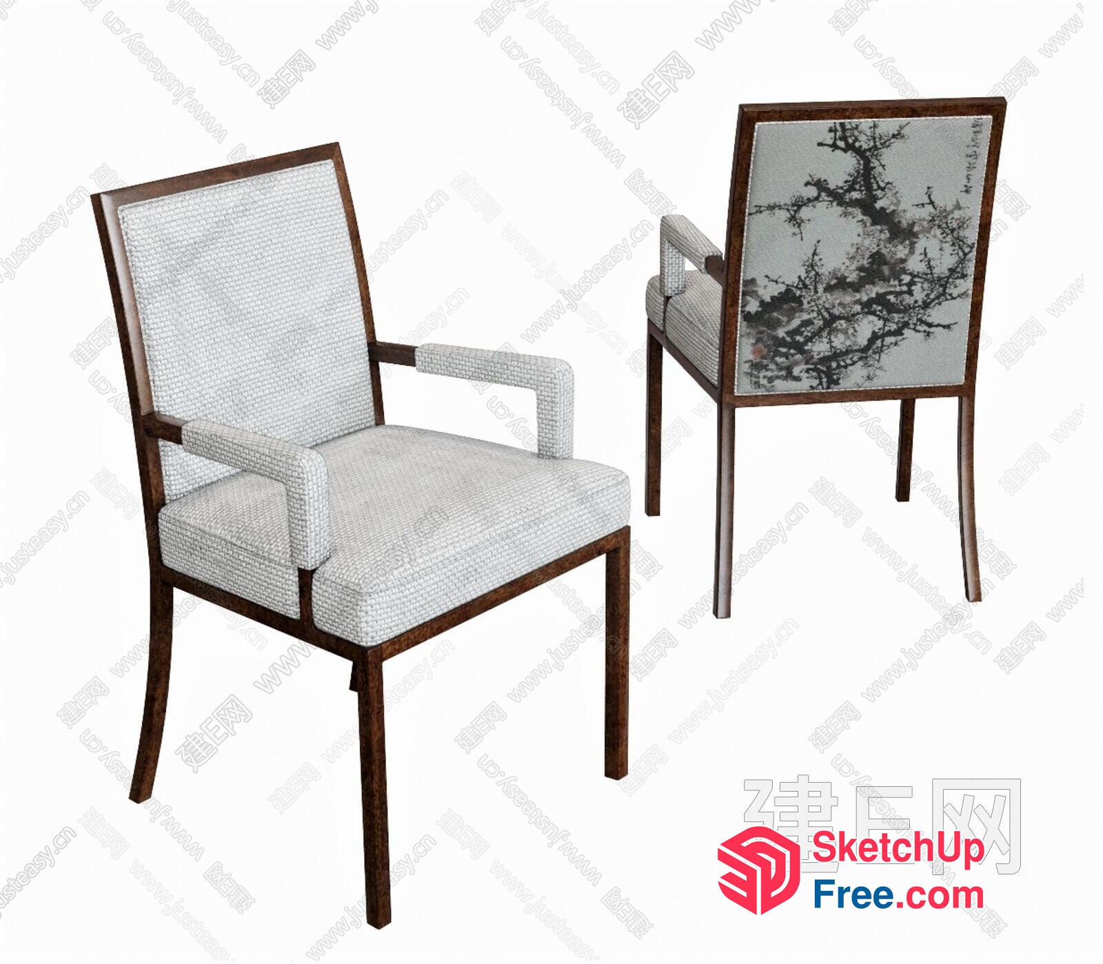 Elegant Japanese Style Armchair With Tree Design 3D SketchUp File