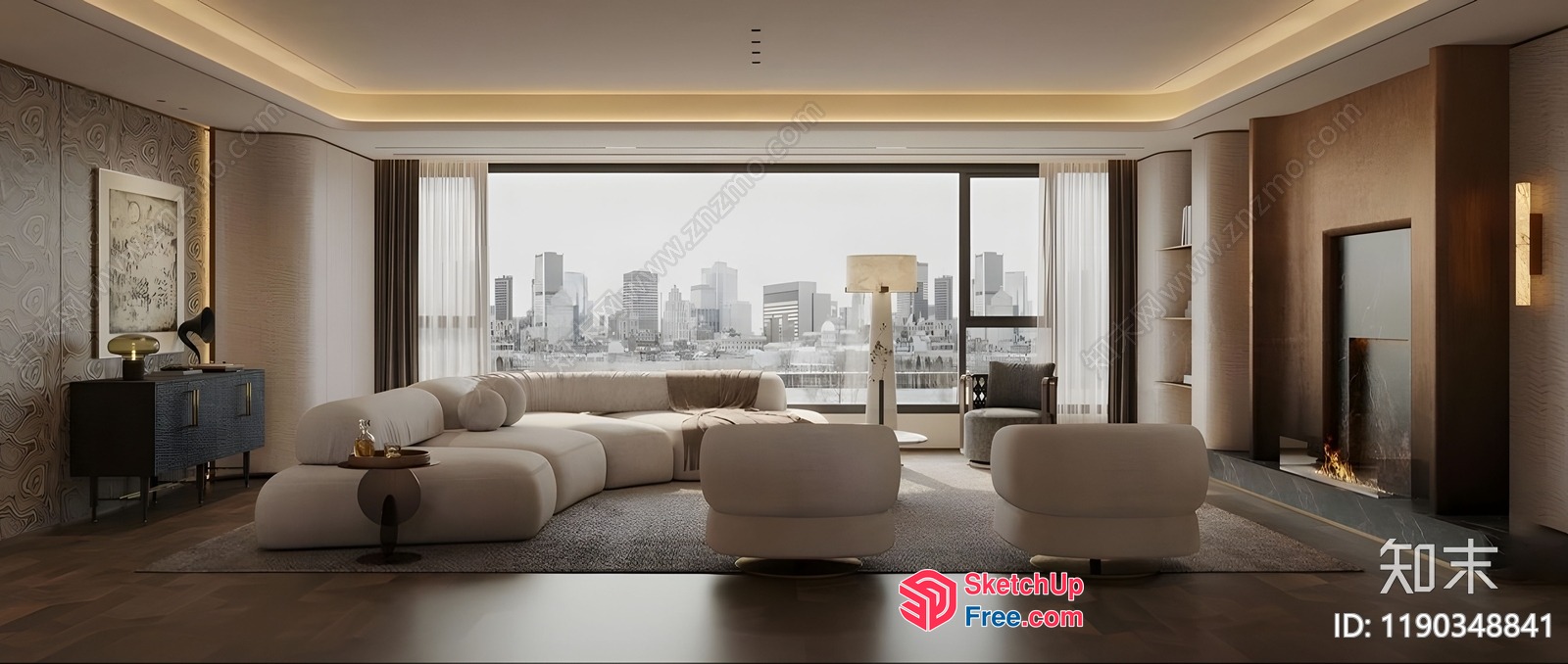 Modern Living Room With A City View 3D SketchUp File