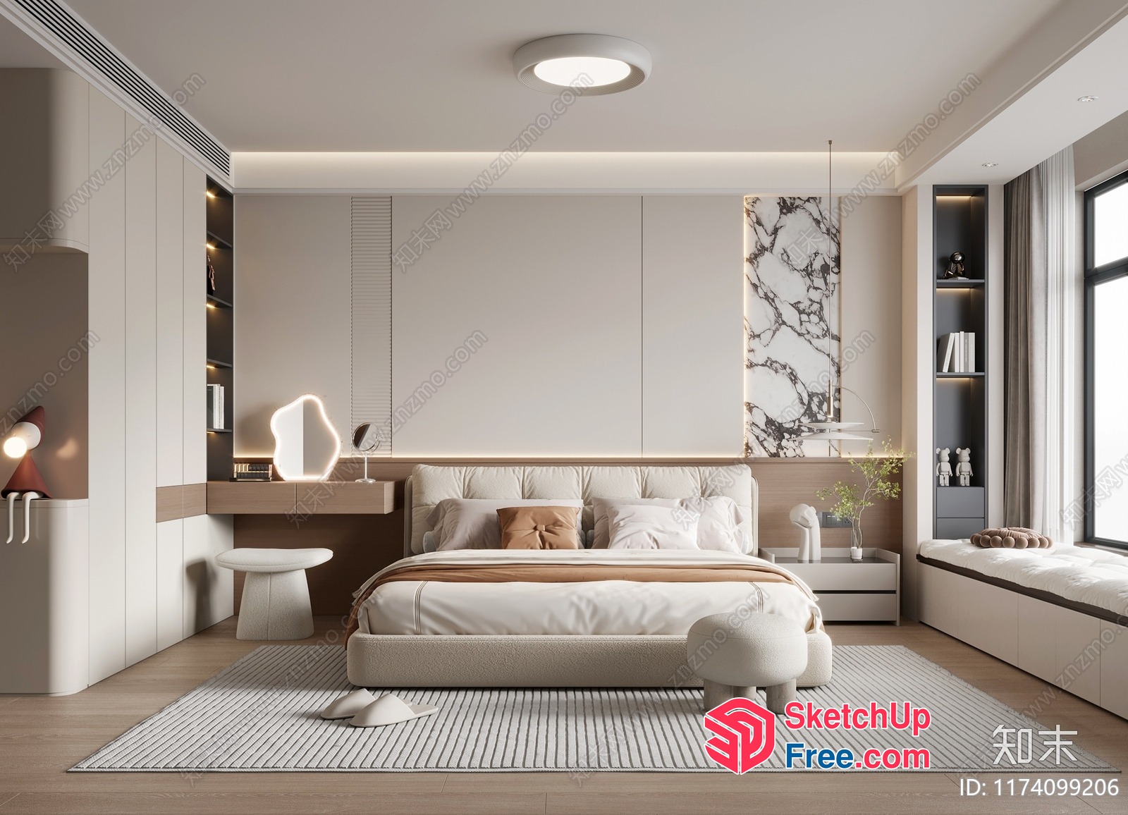 Modern Minimalist Bedroom With Sleek White And Beige Decor 3D SketchUp File