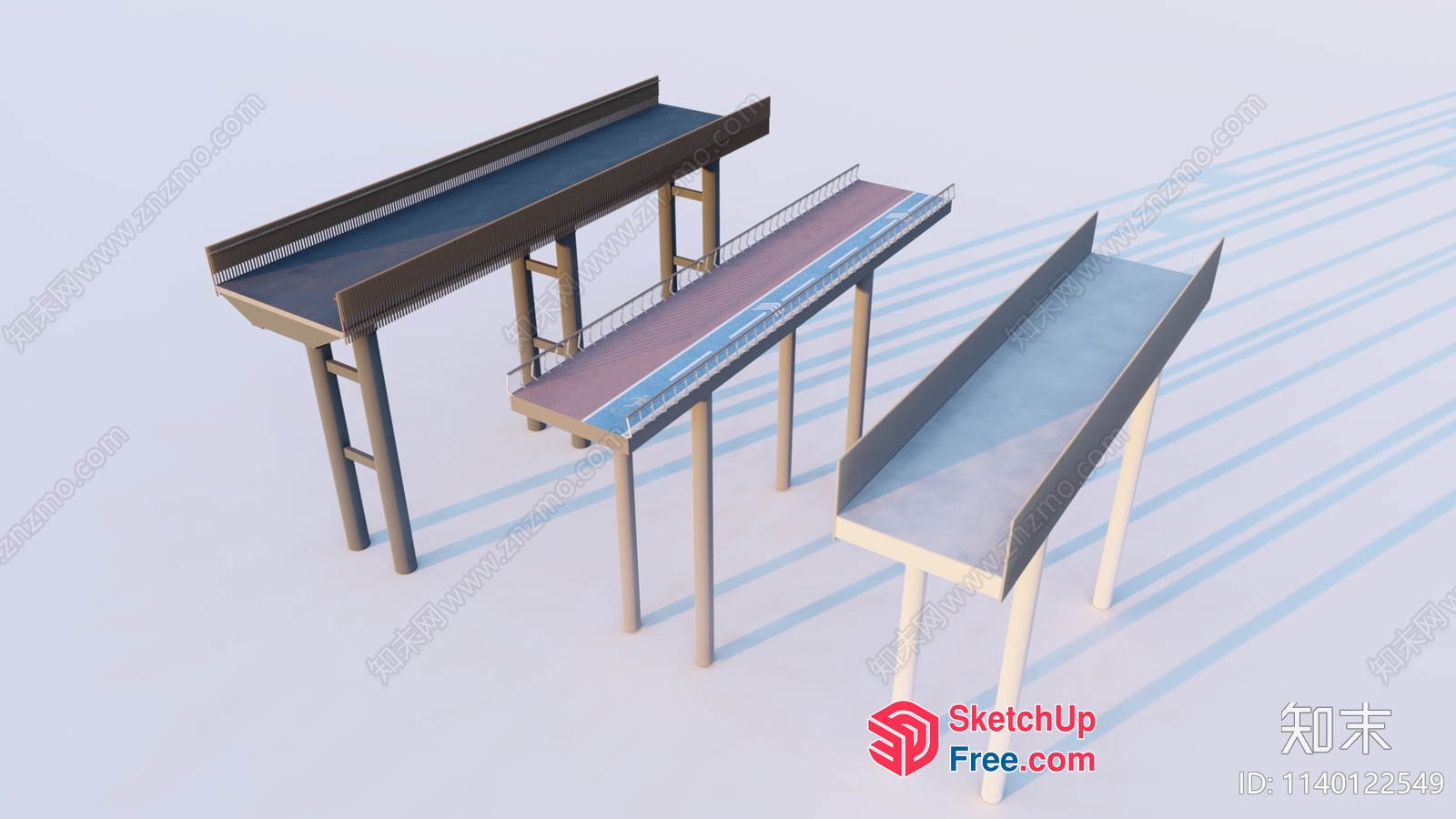 Three Elevated Walkways Over Highway 3D SketchUp File