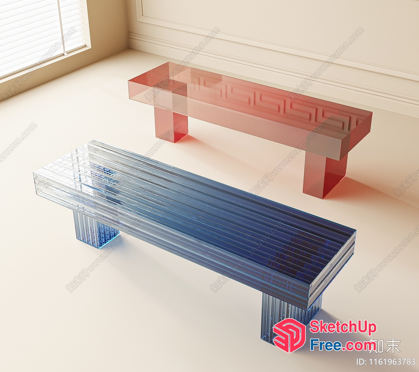 Glass Bench In A Minimalist Interior Setting 3D SketchUp File