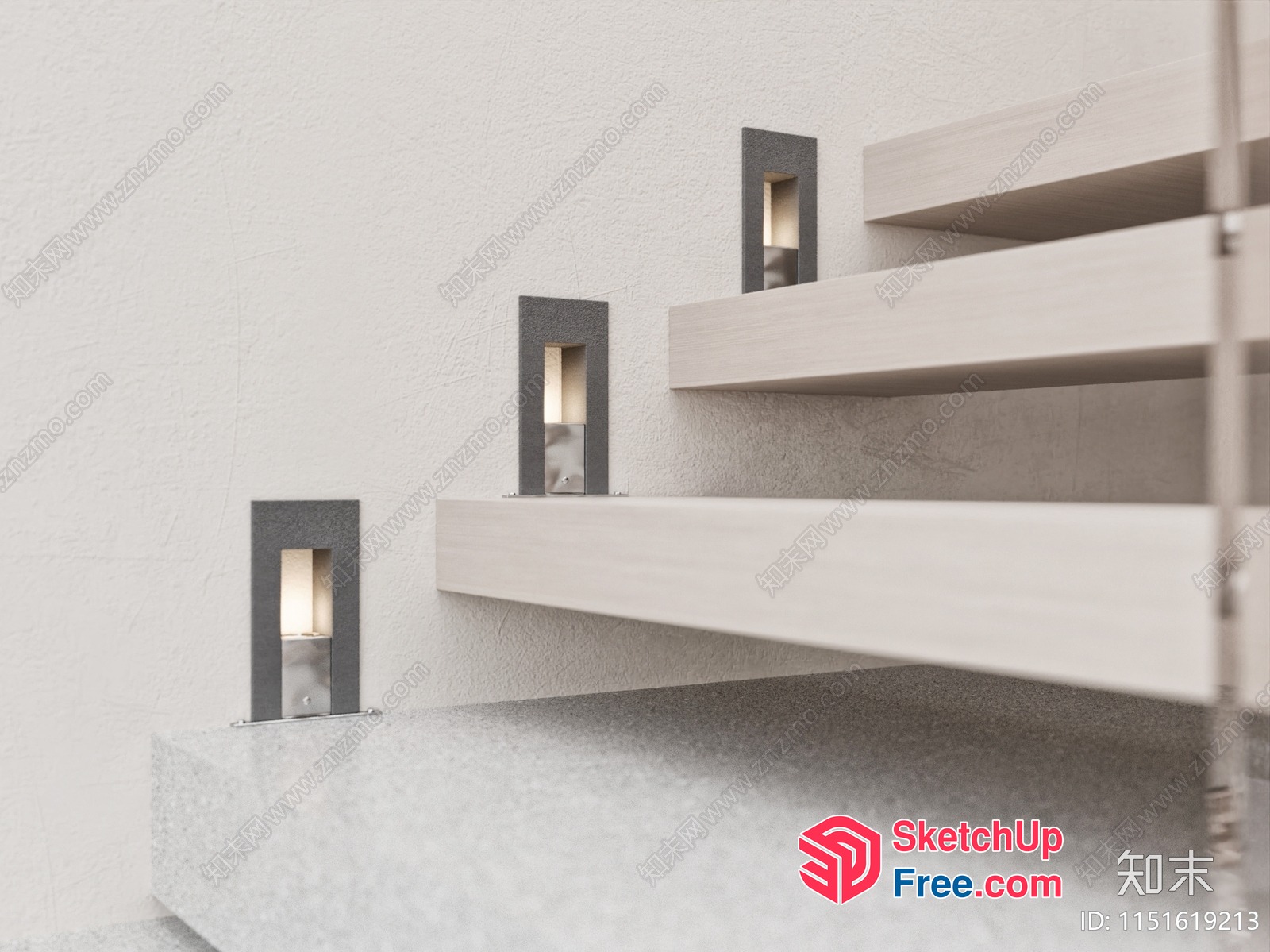 Modern Minimalist White Staircase With Wall Sconces 3D SketchUp File